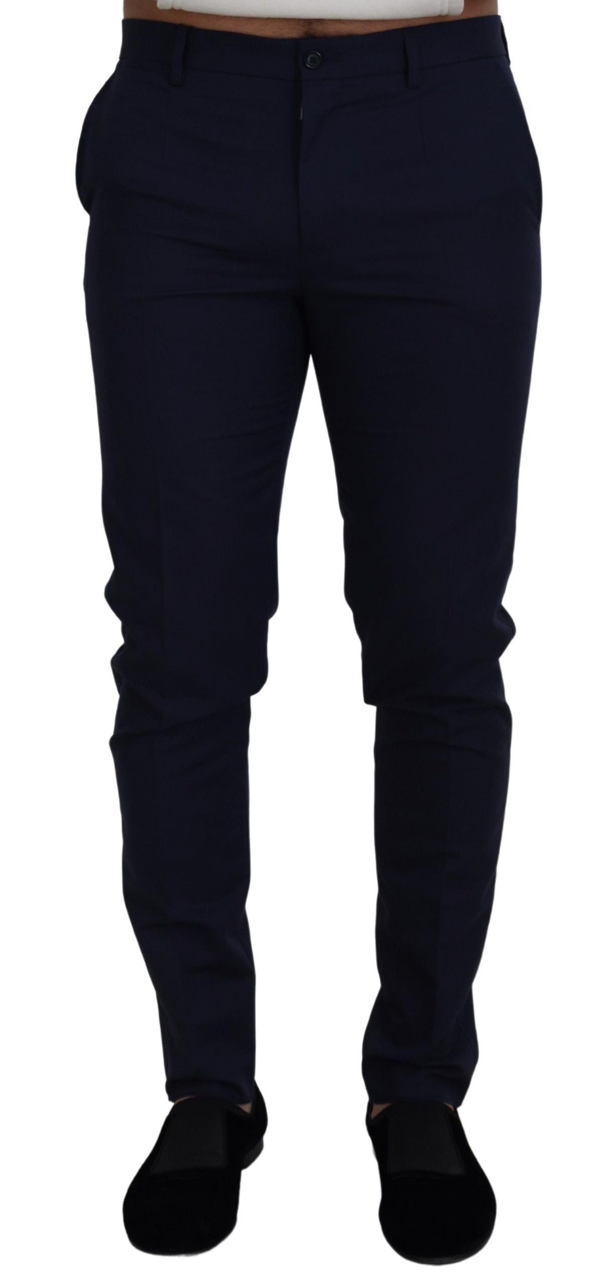 Dolce & Gabbana Blue Linen-Cotton Slim Fit Chinos Trousers
