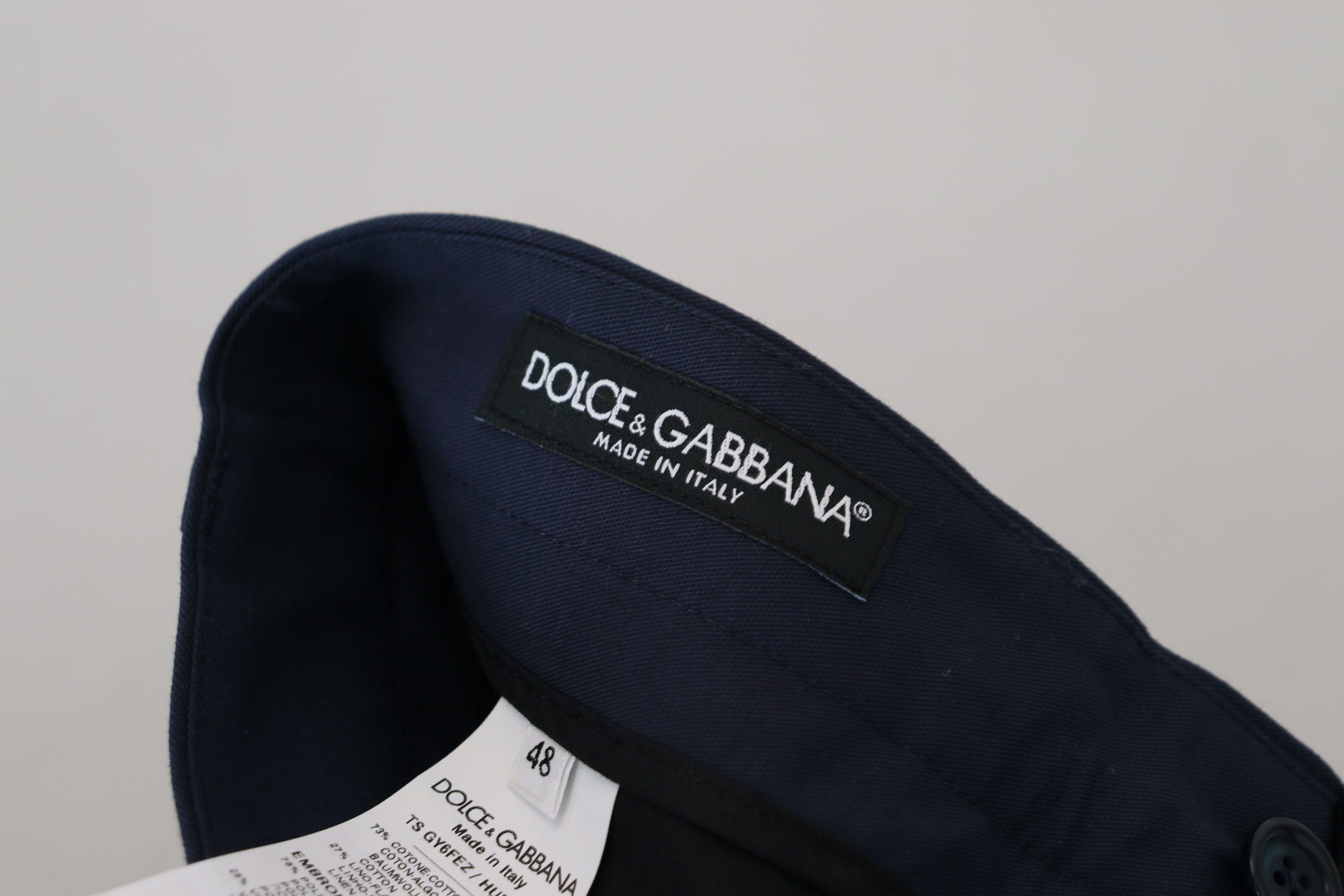 Dolce & Gabbana Blue Linen-Cotton Slim Fit Chinos Trousers-6
