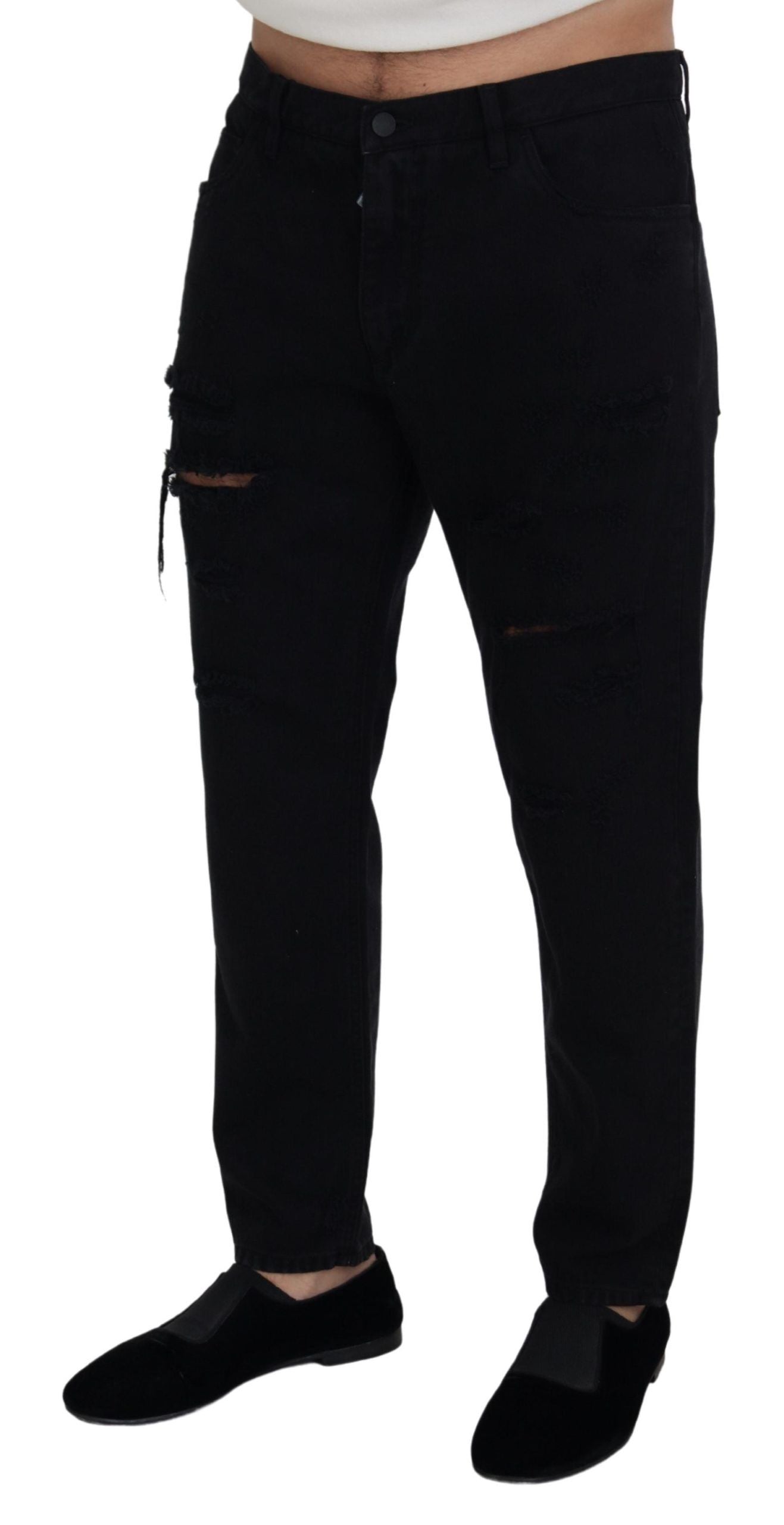 Dolce & Gabbana Black Loose Regular Ripped Cotton Jeans-2