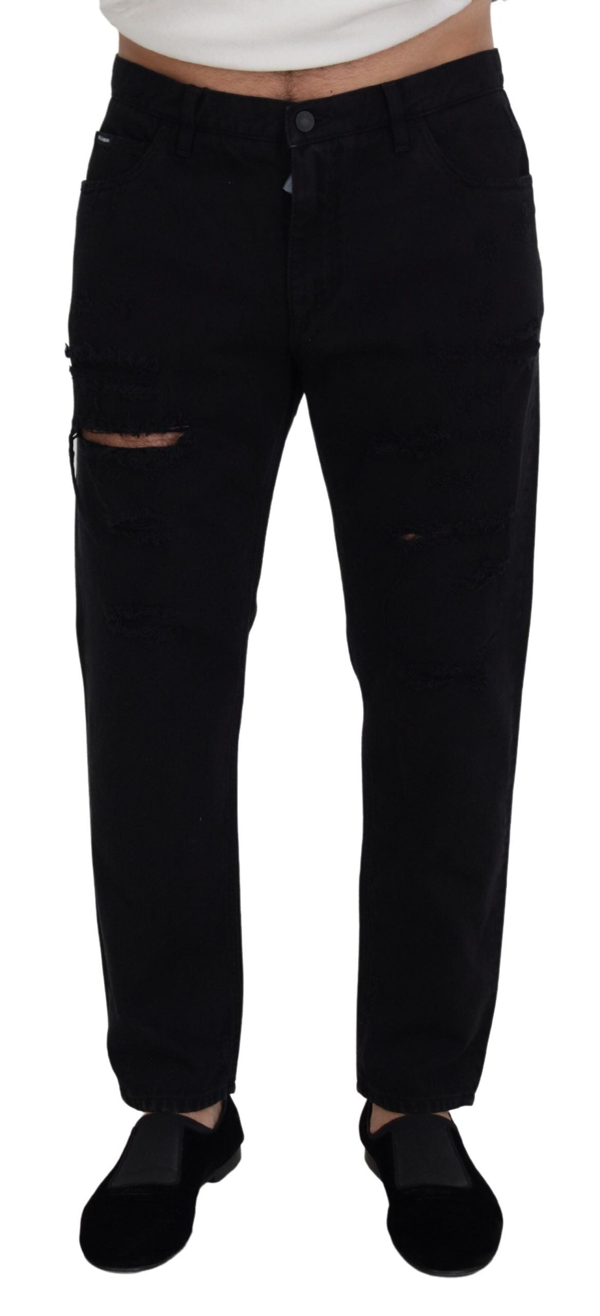 Dolce & Gabbana Black Loose Regular Ripped Cotton Jeans