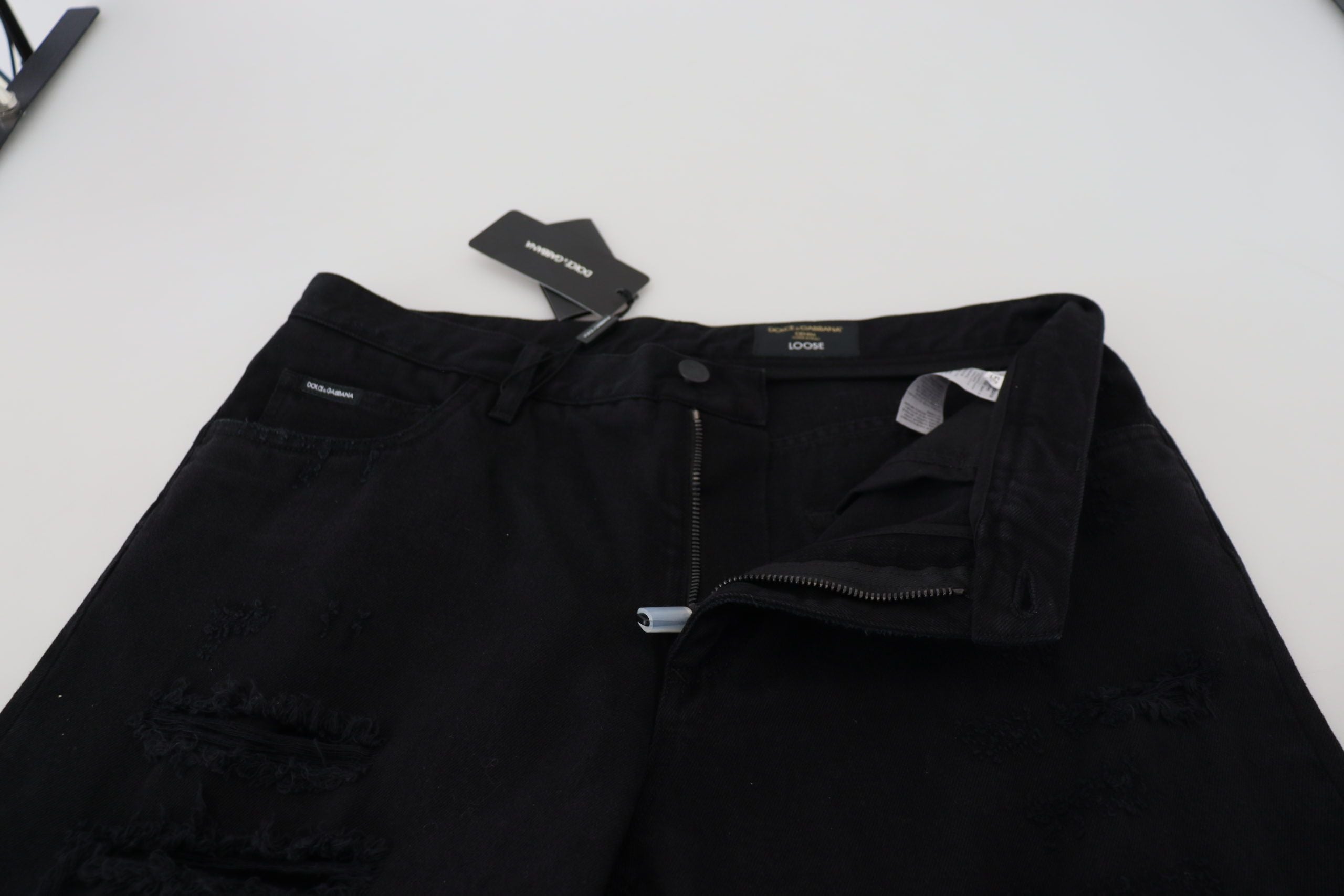 Dolce & Gabbana Black Loose Regular Ripped Cotton Jeans-5