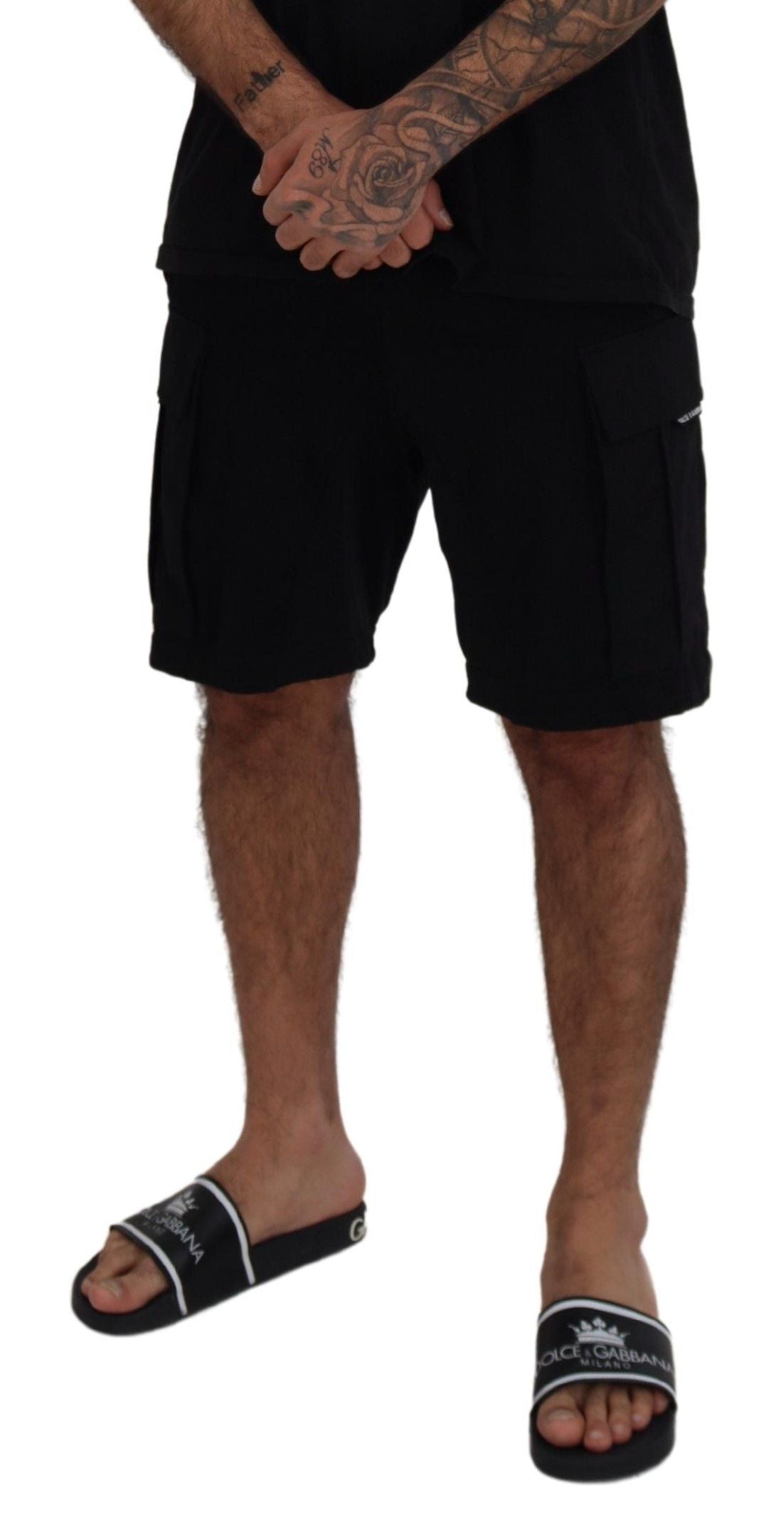 Dolce & Gabbana Black Cotton Bermuda Cargo Shorts-3