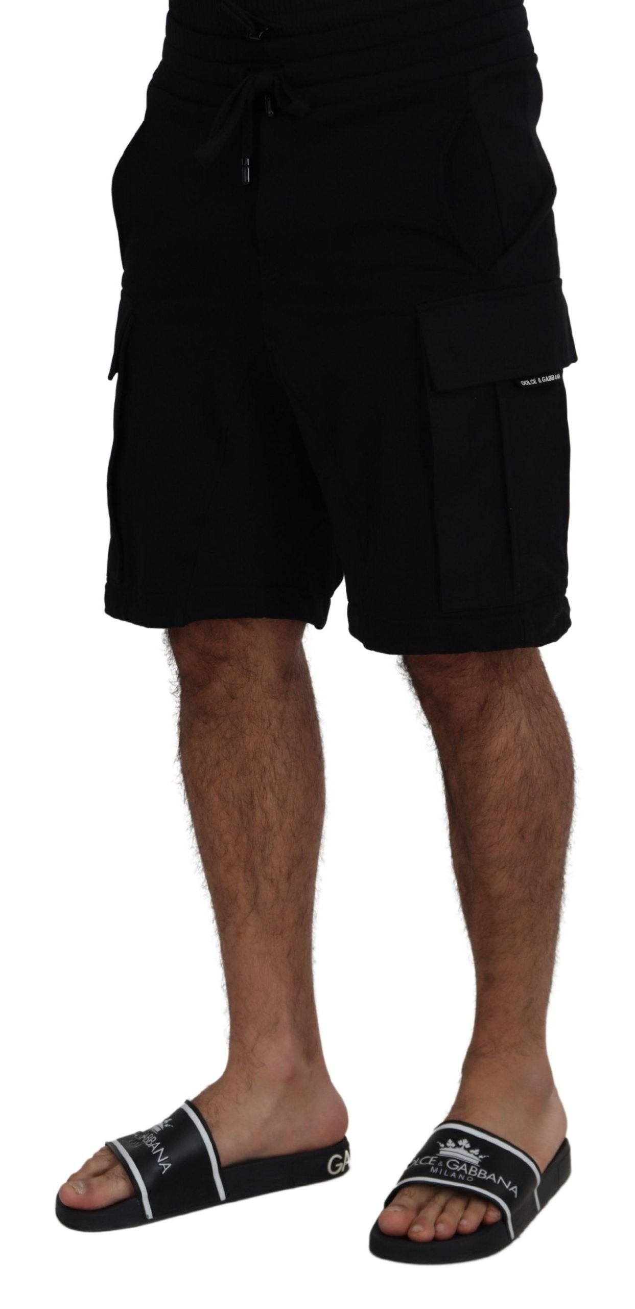 Dolce & Gabbana Black Cotton Bermuda Cargo Shorts-4