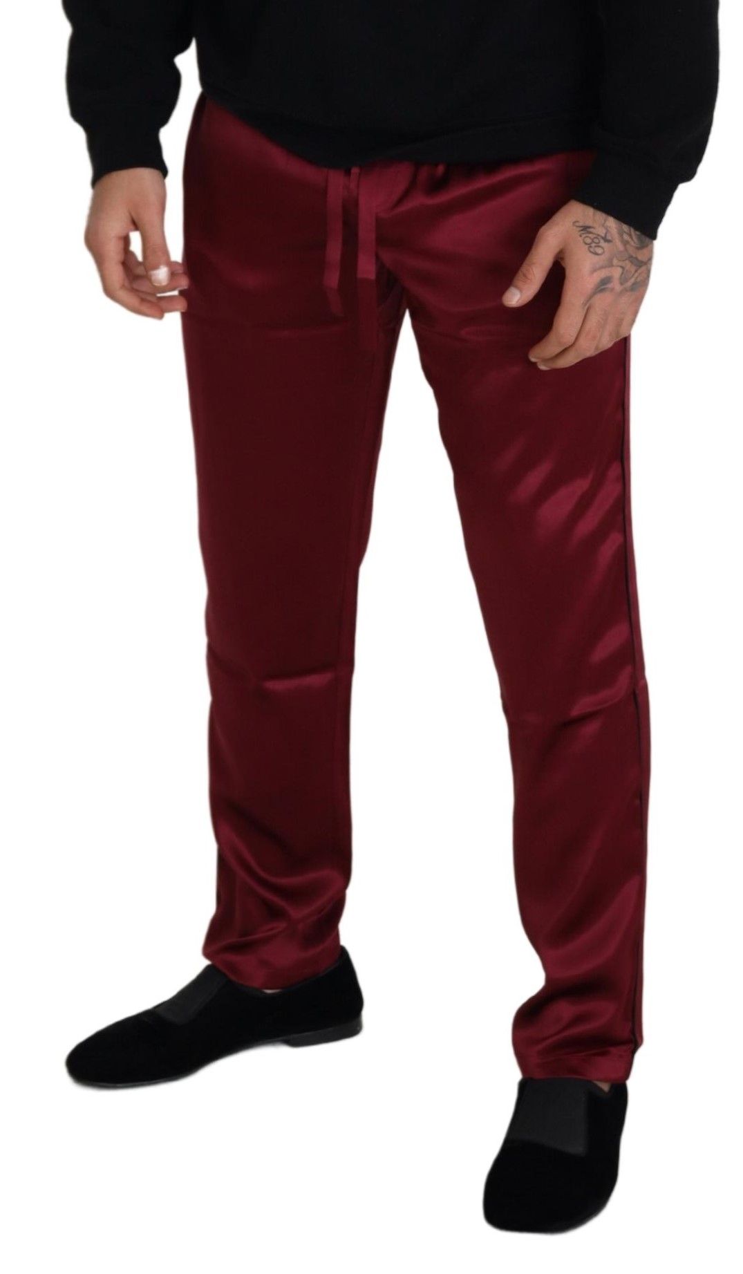 Dolce & Gabbana Bordeaux silk DG sleep lounge pants-3