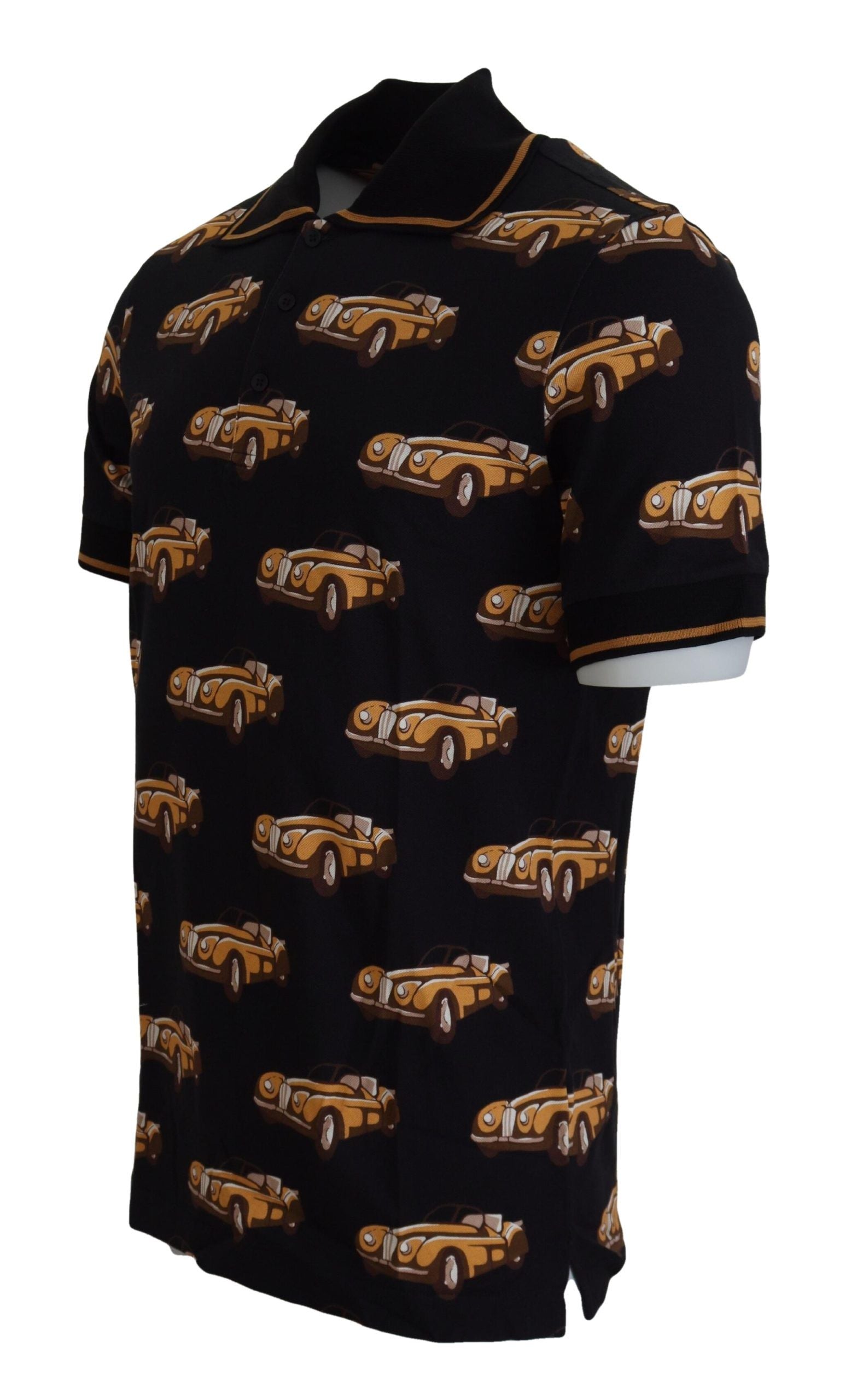 Dolce & Gabbana Black Short Sleeve Polo T-Shirt with Car Print-2