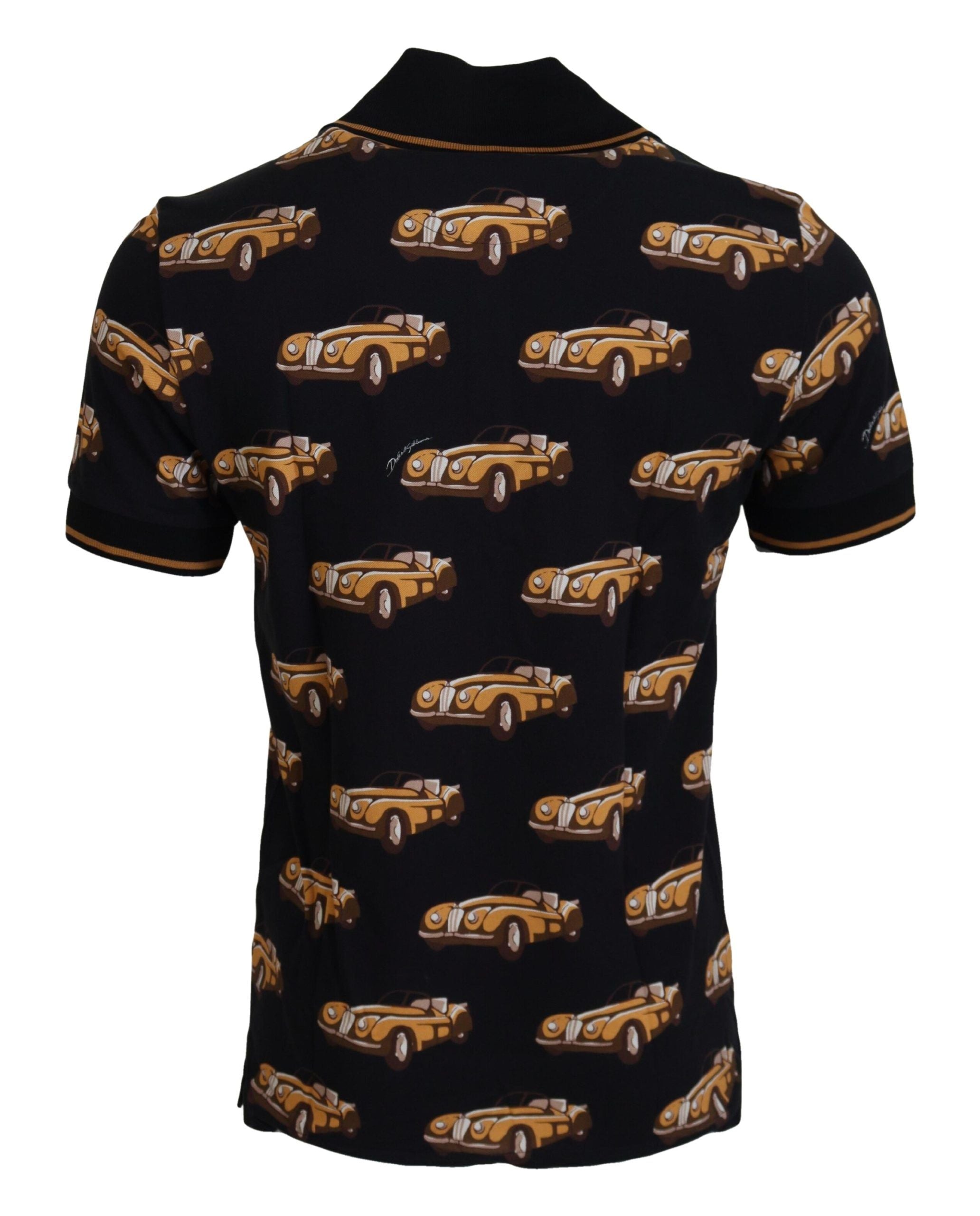 Dolce & Gabbana Black Short Sleeve Polo T-Shirt with Car Print-3
