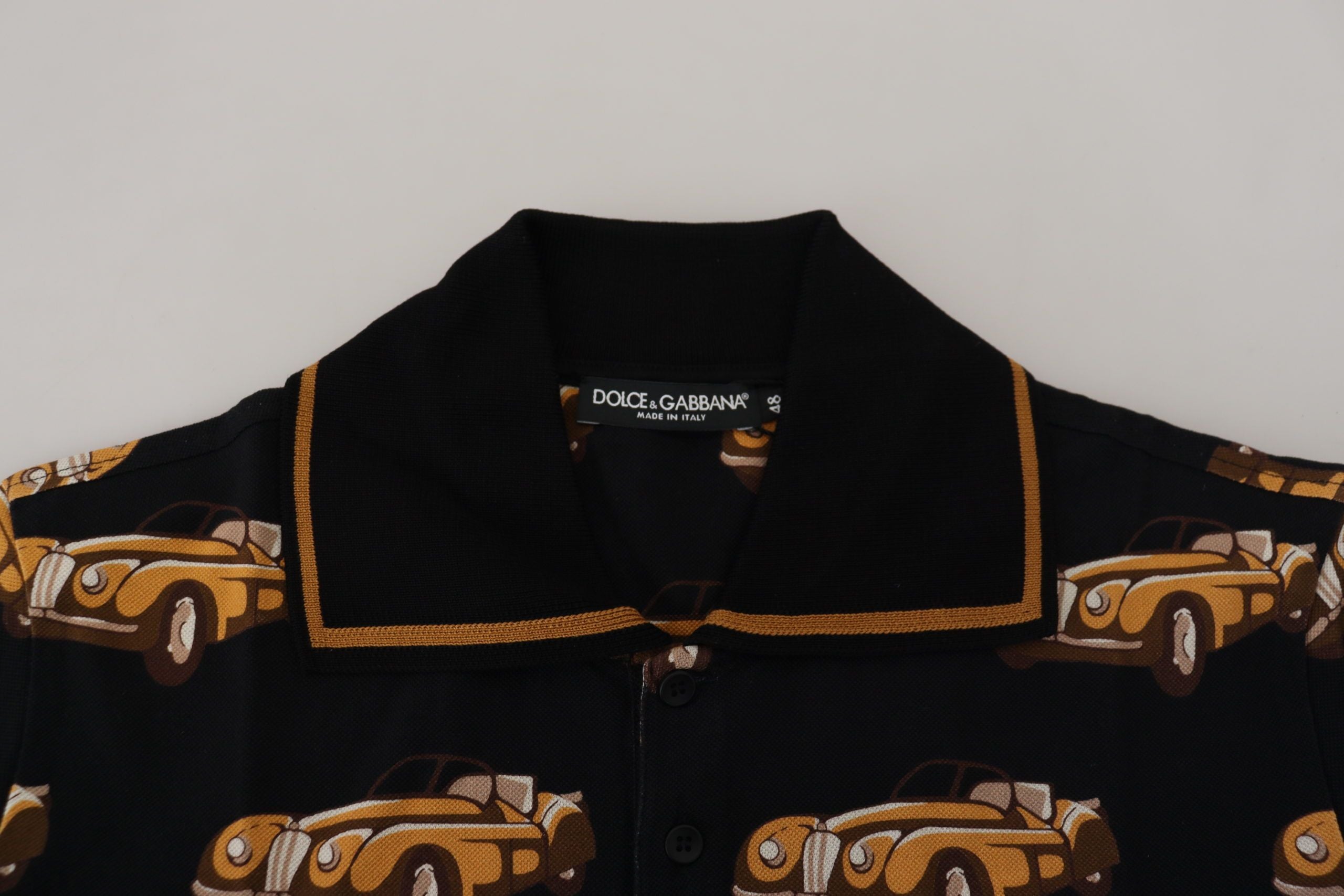 Dolce & Gabbana Black Short Sleeve Polo T-Shirt with Car Print-4