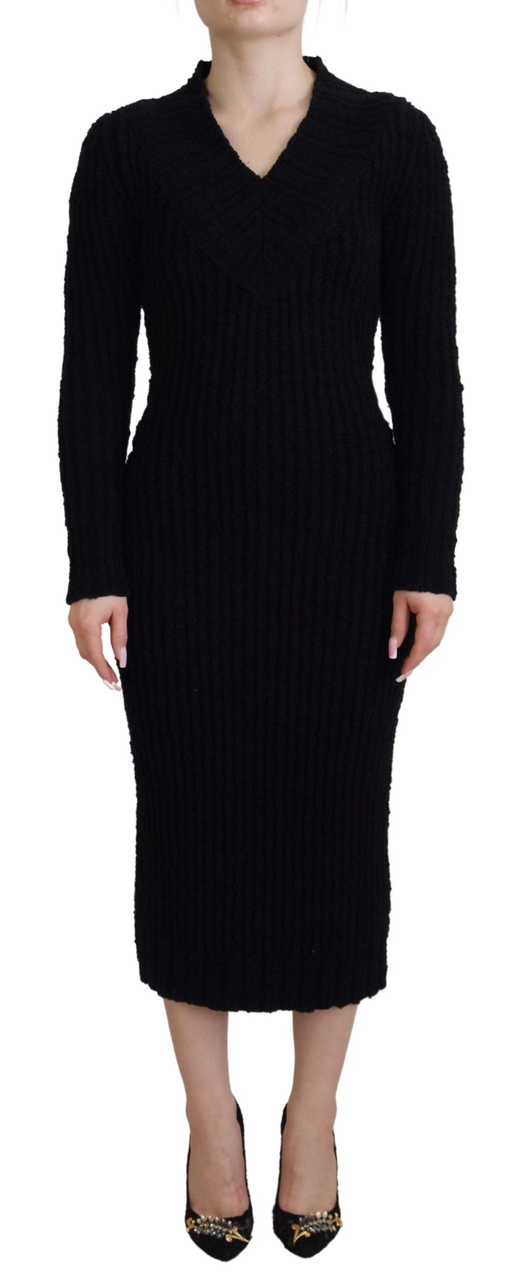 Dolce & Gabbana Schwarzes Strickpulloverkleid aus Wolle-1
