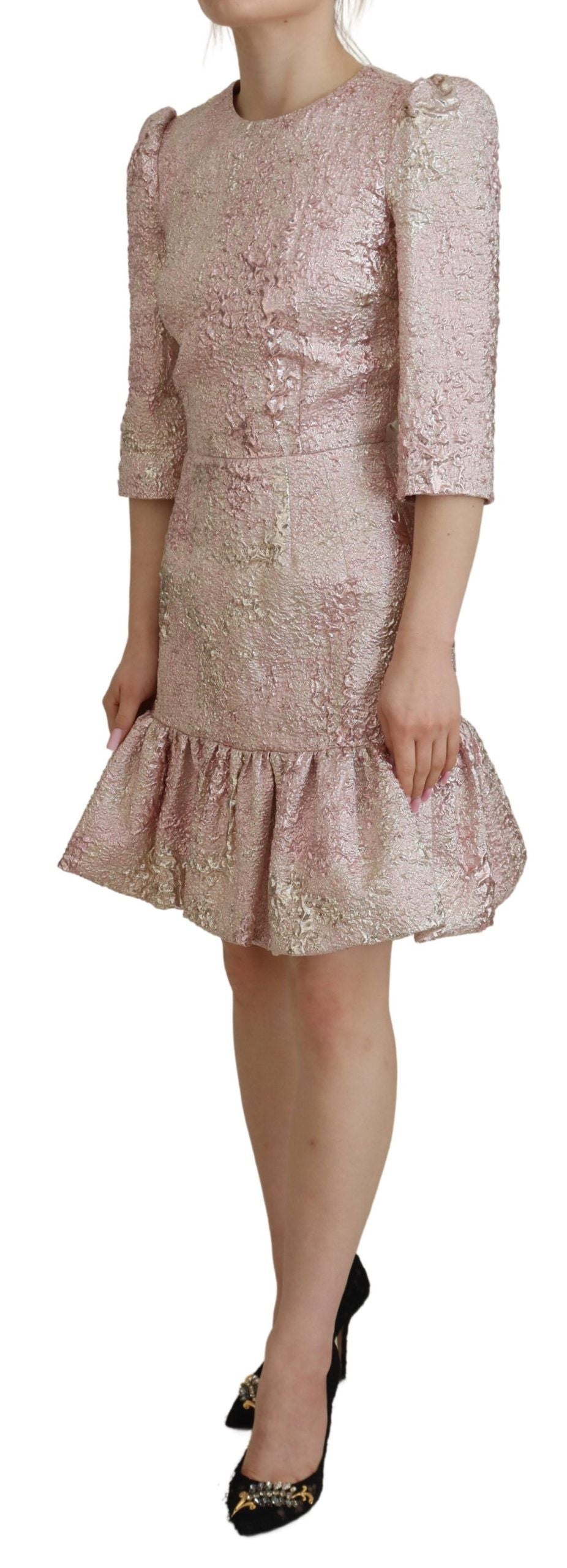 Dolce & Gabbana Rosa Jaquard 3/4-Ärmel Midikleid mit Etui-2