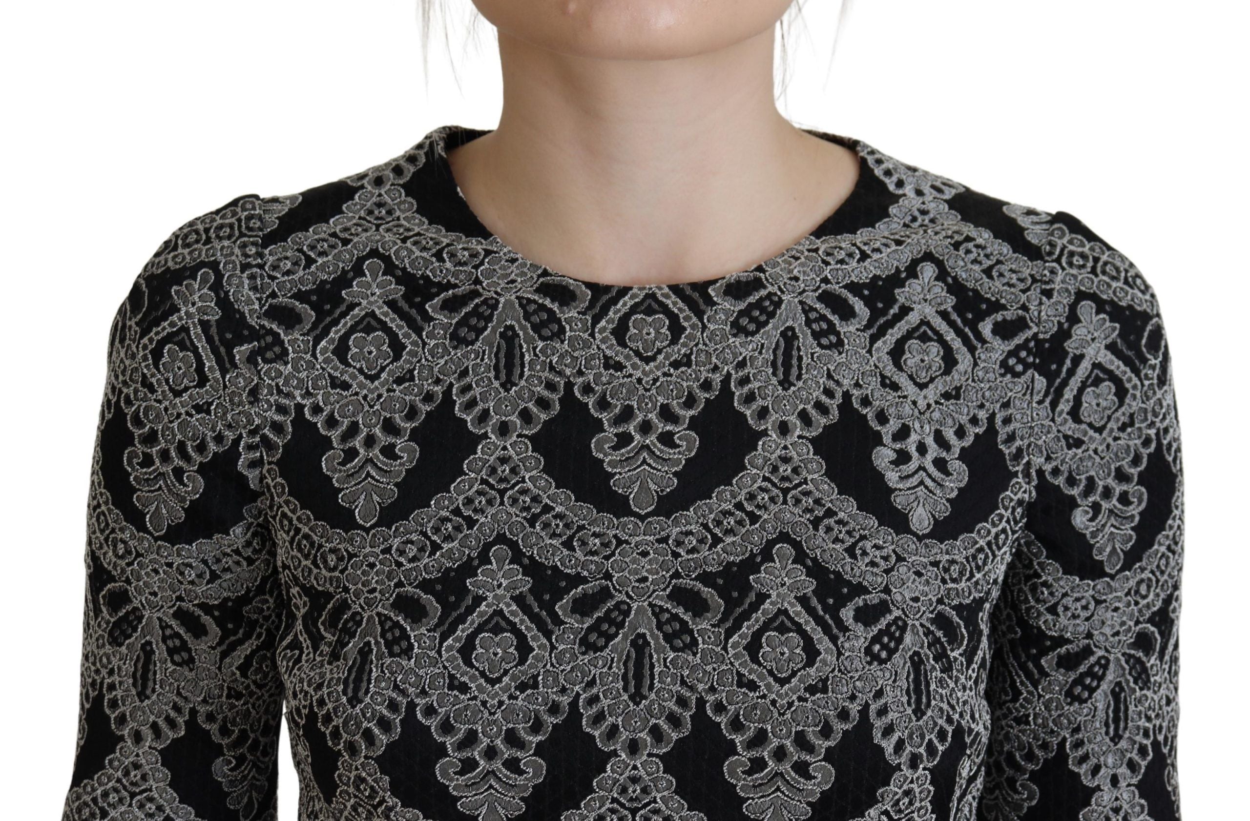 Dolce & Gabbana black and grey jacquard bodycon dress-4