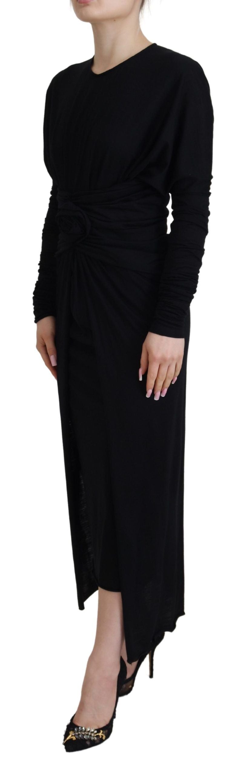 Dolce & Gabbana Black Sheath Dress Midi Dress Wool Wrap Dress-2