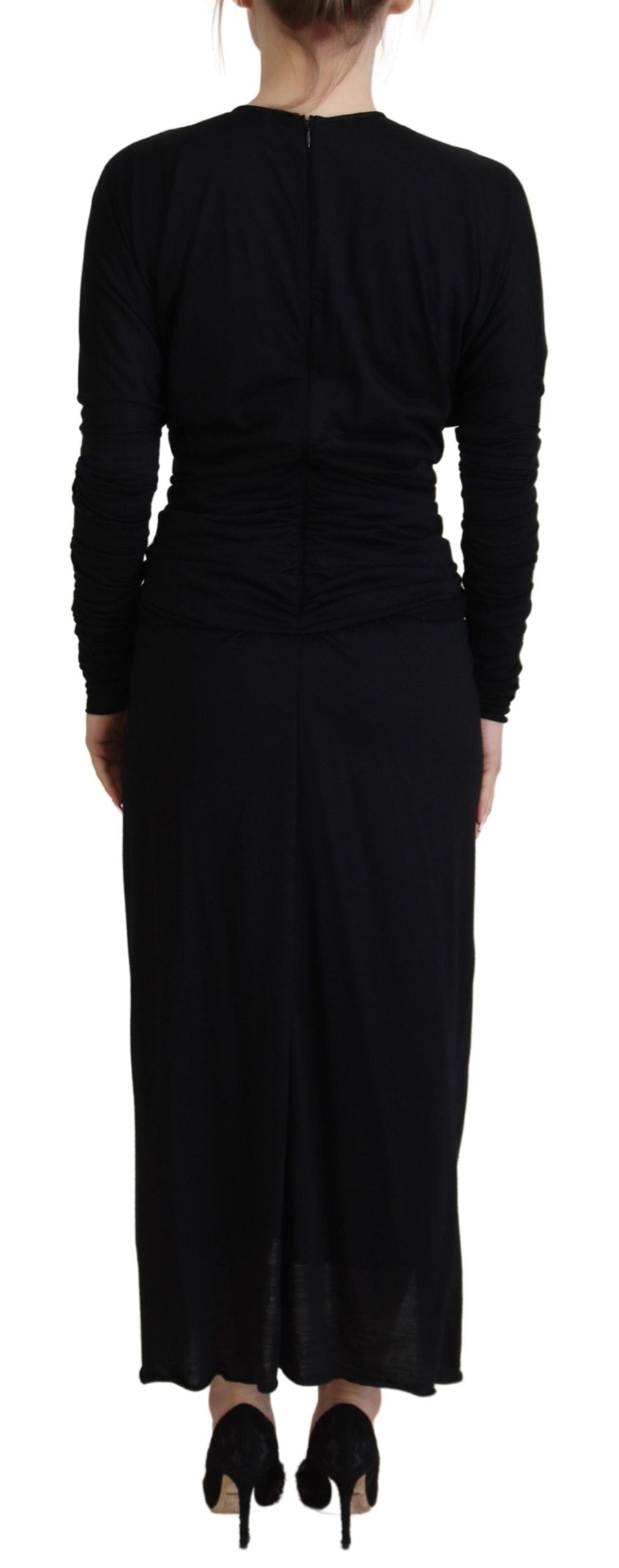 Dolce & Gabbana Black Sheath Dress Midi Dress Wool Wrap Dress-3