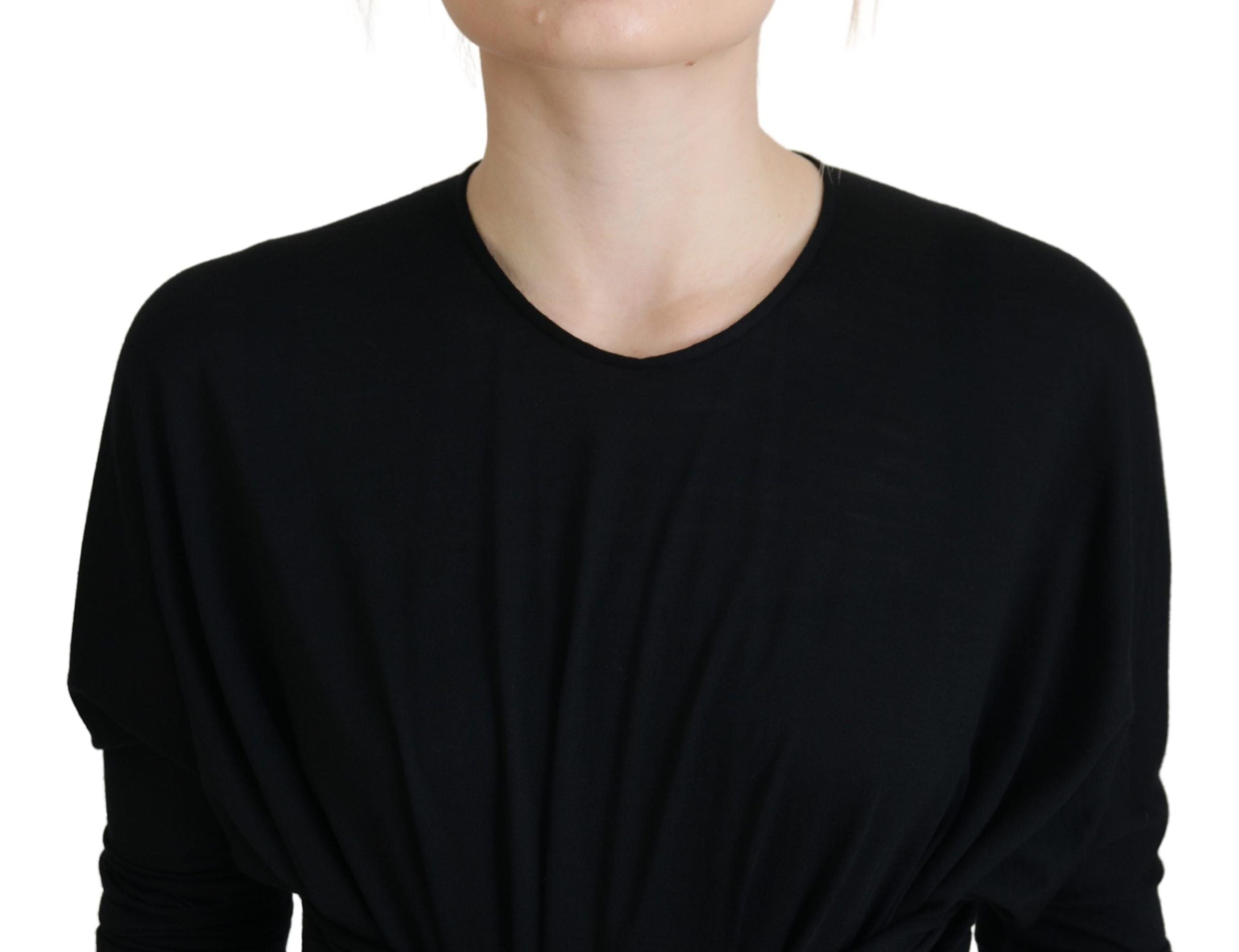 Dolce & Gabbana Black Sheath Dress Midi Dress Wool Wrap Dress-4