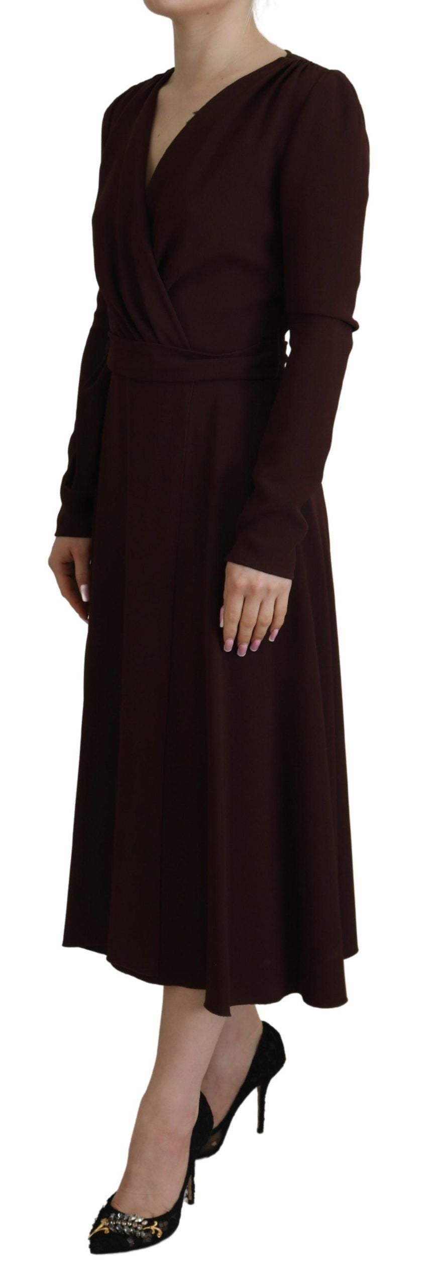 Dolce & Gabbana Brown long-sleeved midi stretch wrap dress-2
