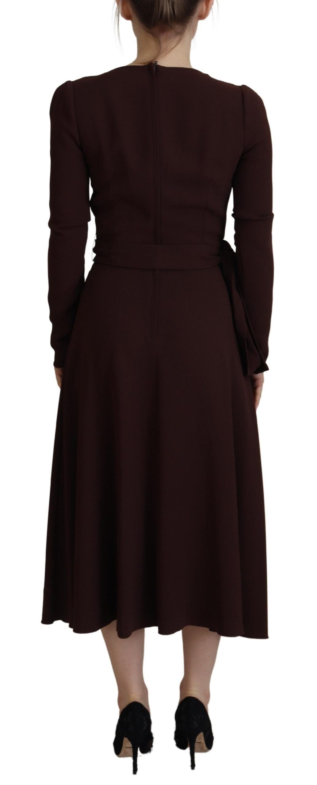 Dolce & Gabbana Brown long-sleeved midi stretch wrap dress-3