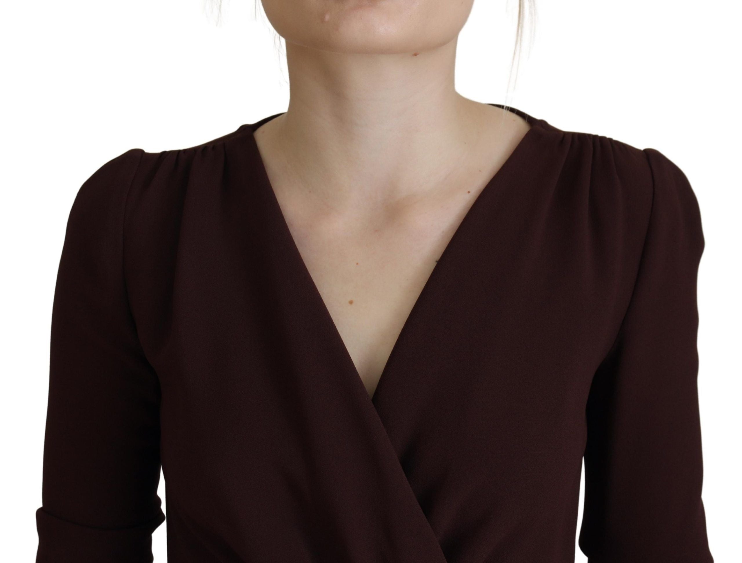 Dolce & Gabbana Brown long-sleeved midi stretch wrap dress-4