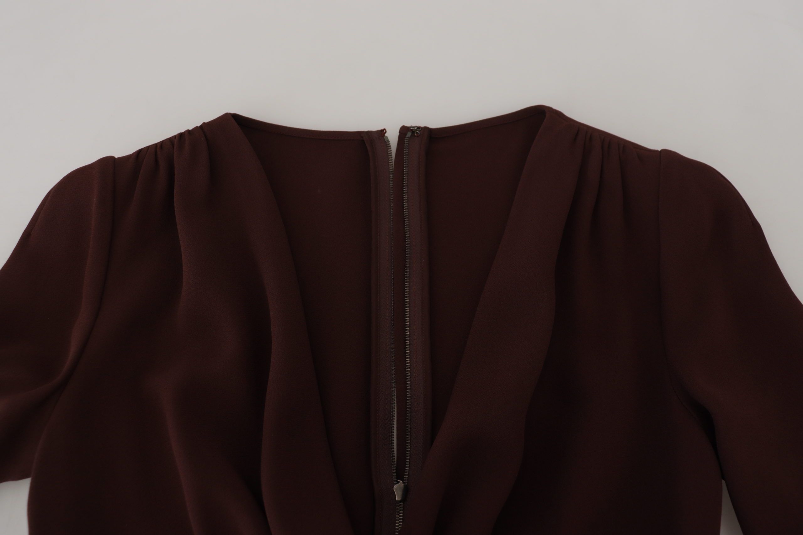 Dolce & Gabbana Brown long-sleeved midi stretch wrap dress-5