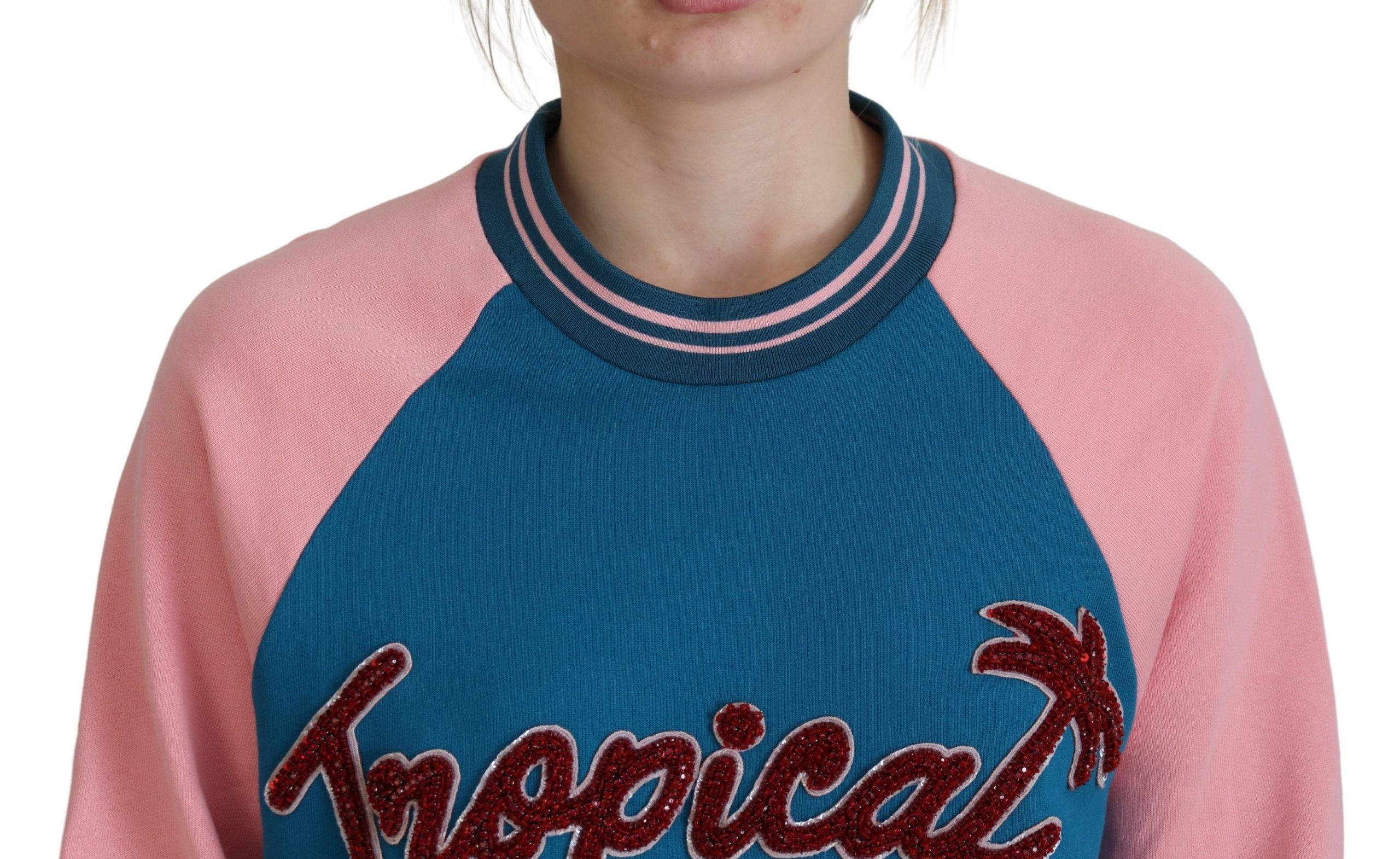 Dolce & Gabbana Blau Rosa Königin Pailletten Kristall Pullover-3