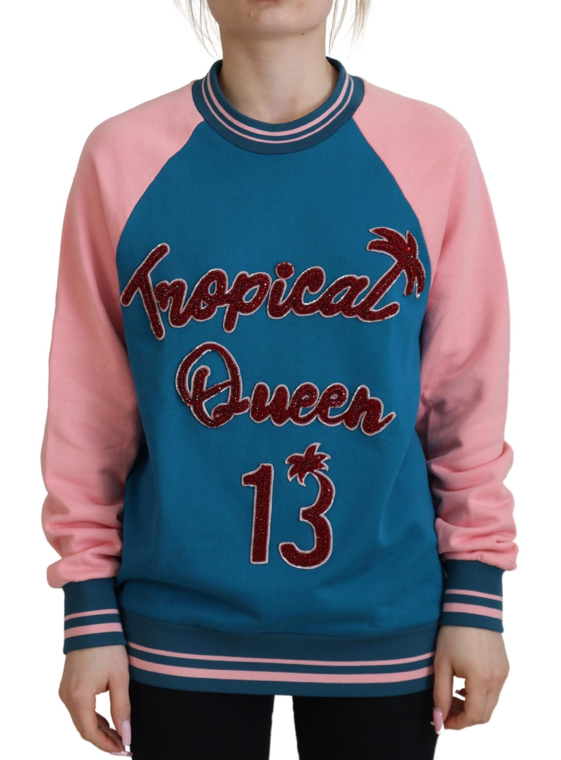 Dolce & Gabbana Blau Rosa Königin Pailletten Kristall Pullover-1