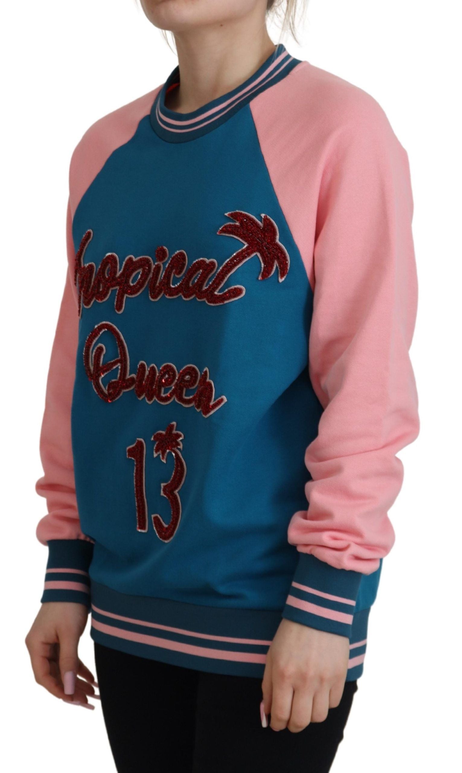 Dolce & Gabbana Blau Rosa Königin Pailletten Kristall Pullover-4