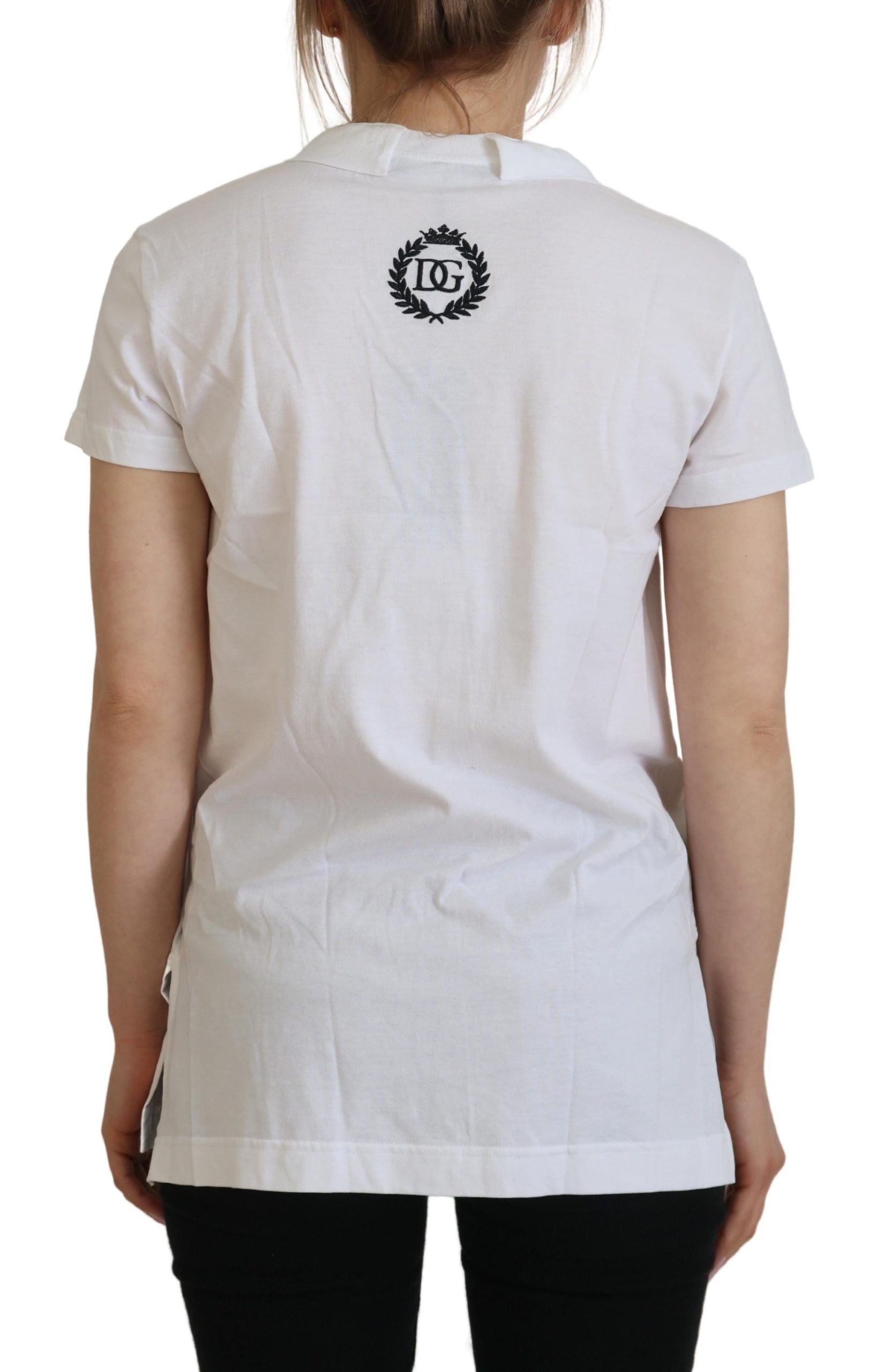 Dolce & Gabbana White Short Sleeve V-Neck Cotton Blouse T-Shirt-2