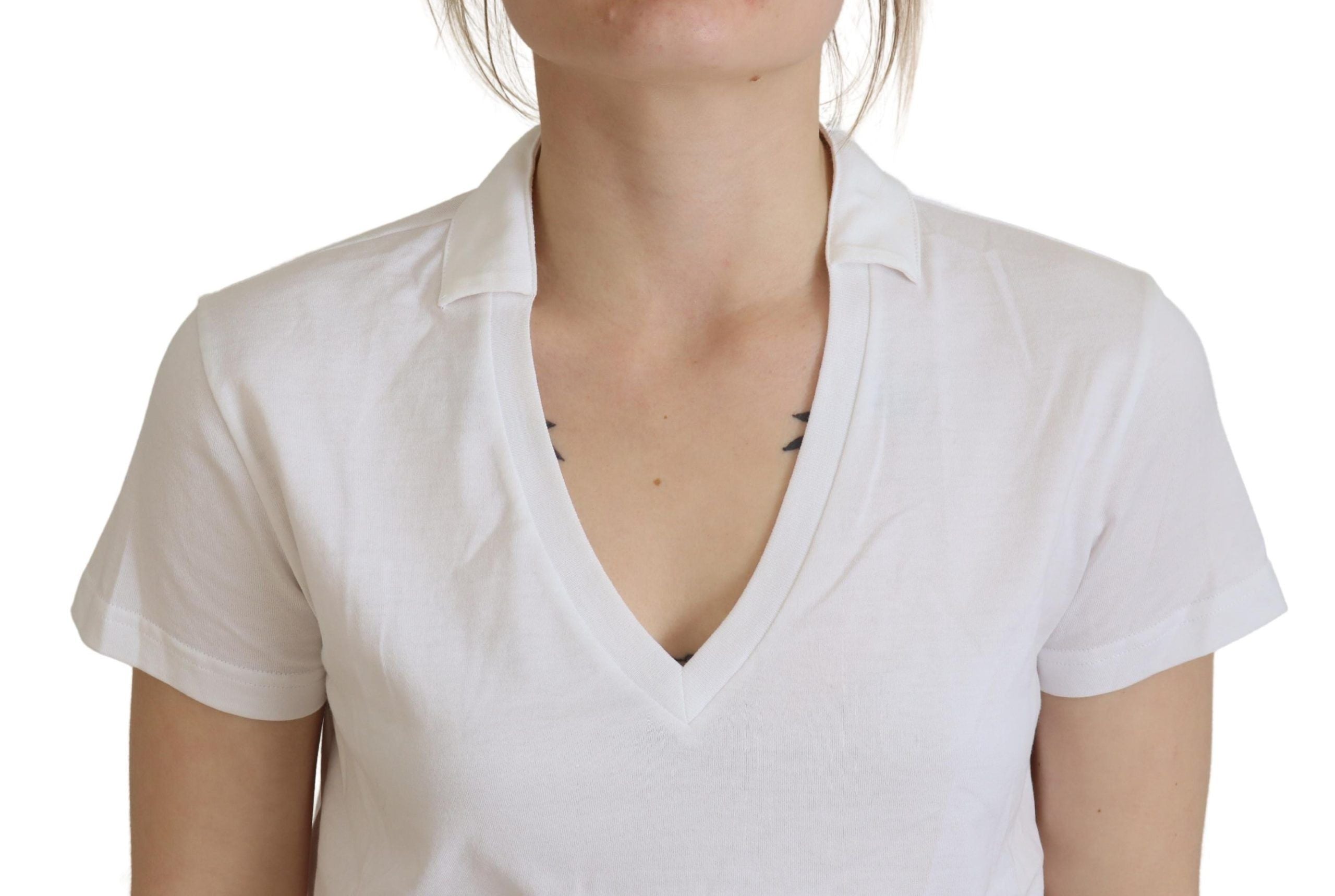 Dolce & Gabbana White Short Sleeve V-Neck Cotton Blouse T-Shirt-3