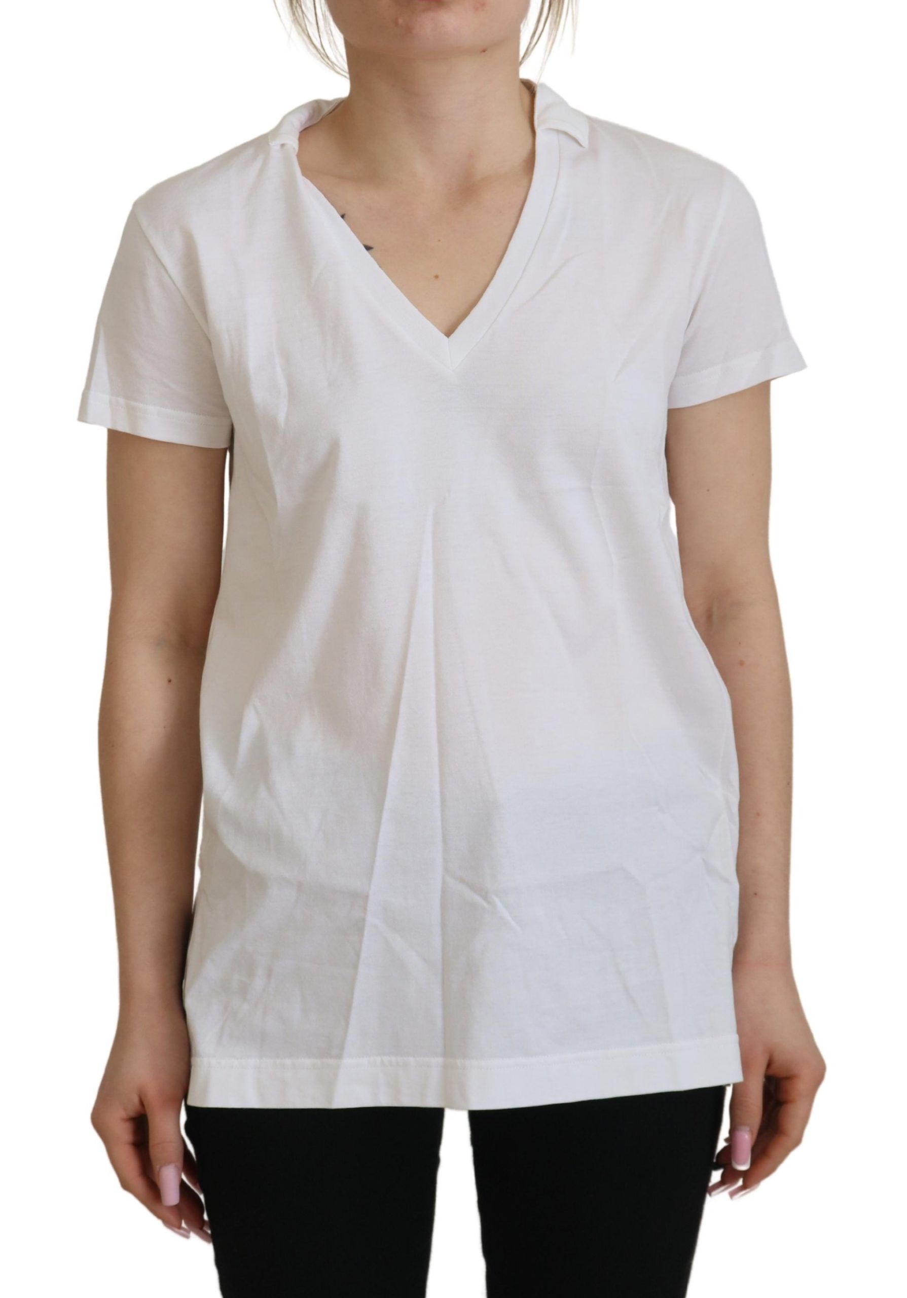 Dolce & Gabbana White Short Sleeve V-Neck Cotton Blouse T-Shirt-1