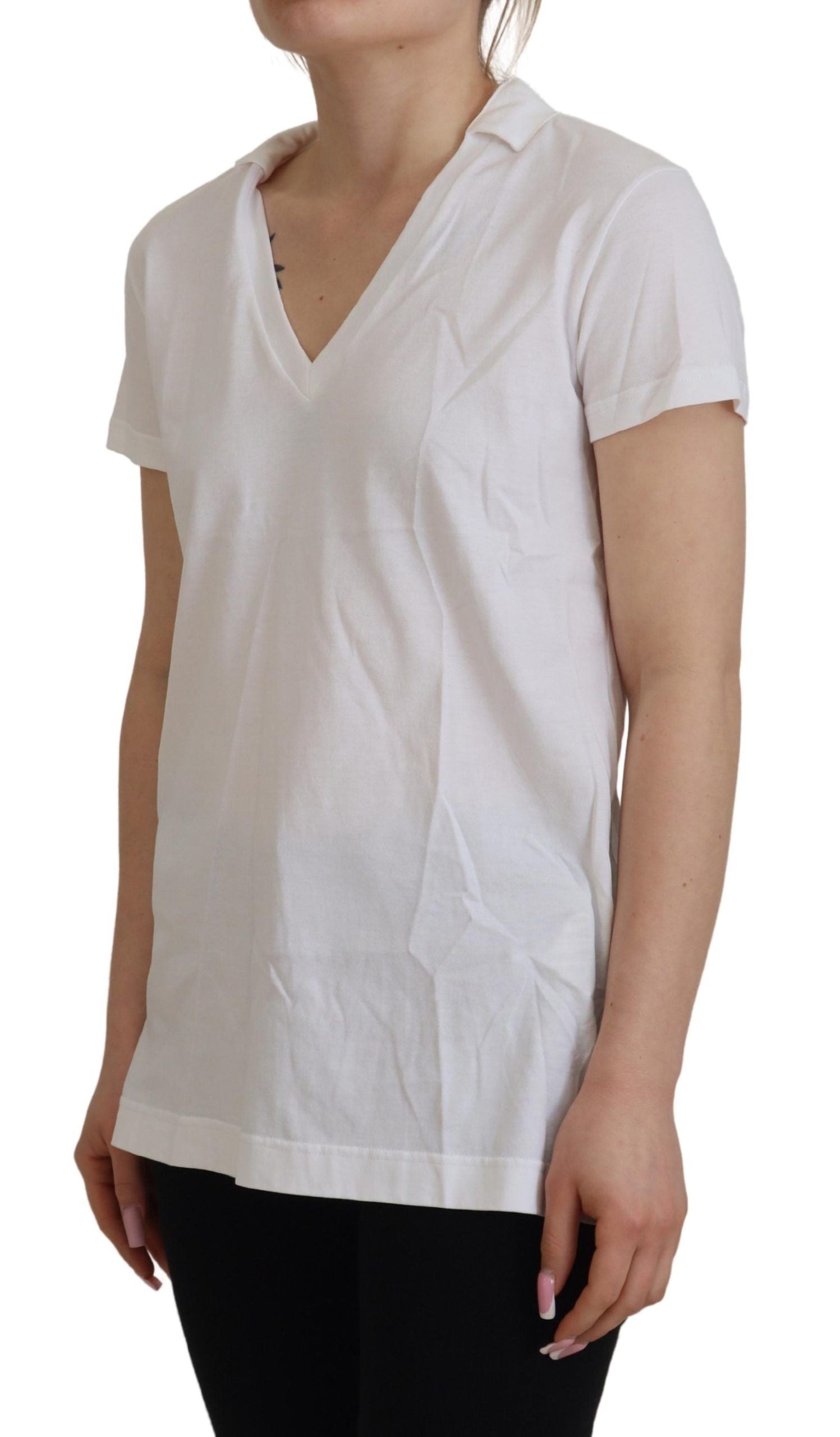 Dolce & Gabbana White Short Sleeve V-Neck Cotton Blouse T-Shirt-4