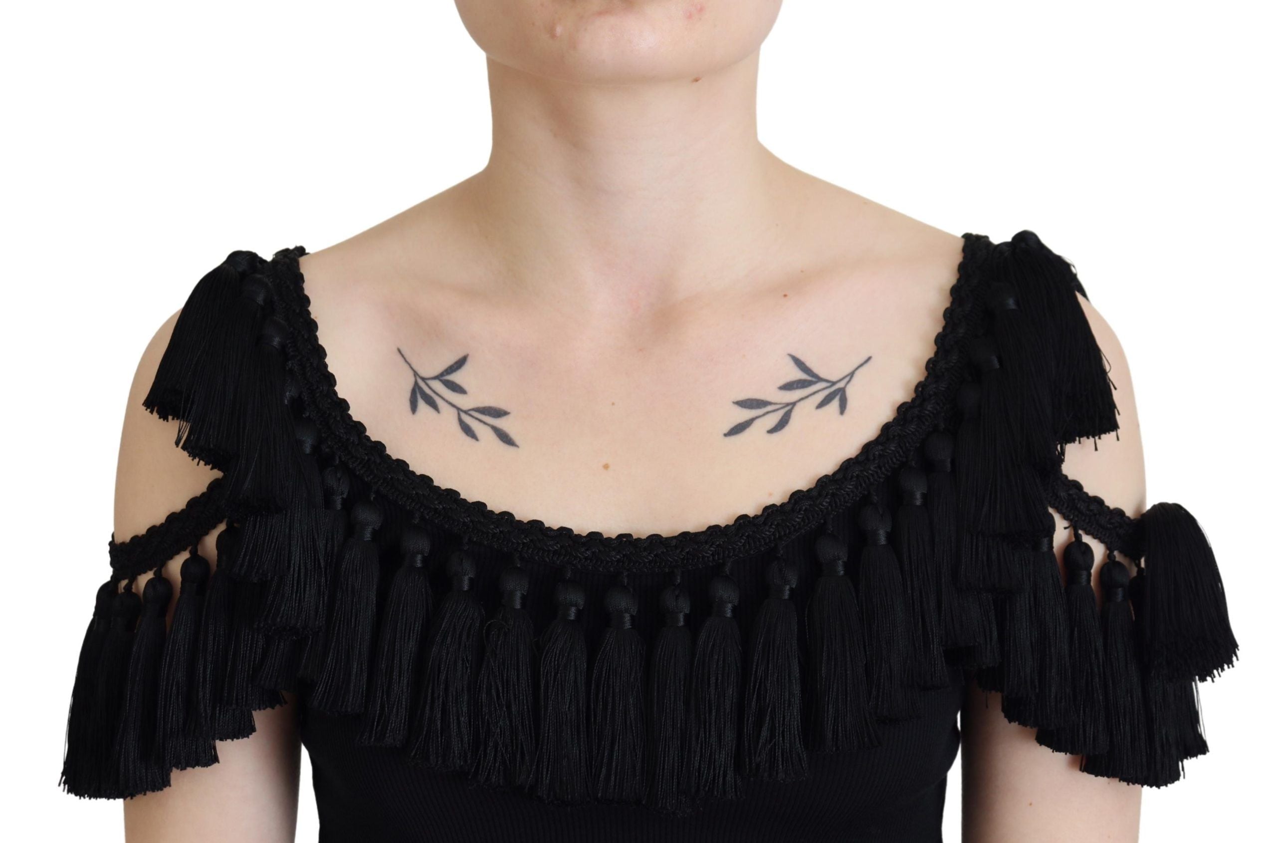 Dolce & Gabbana Black Tank Top Blouse Tassel Blouse Cotton-2