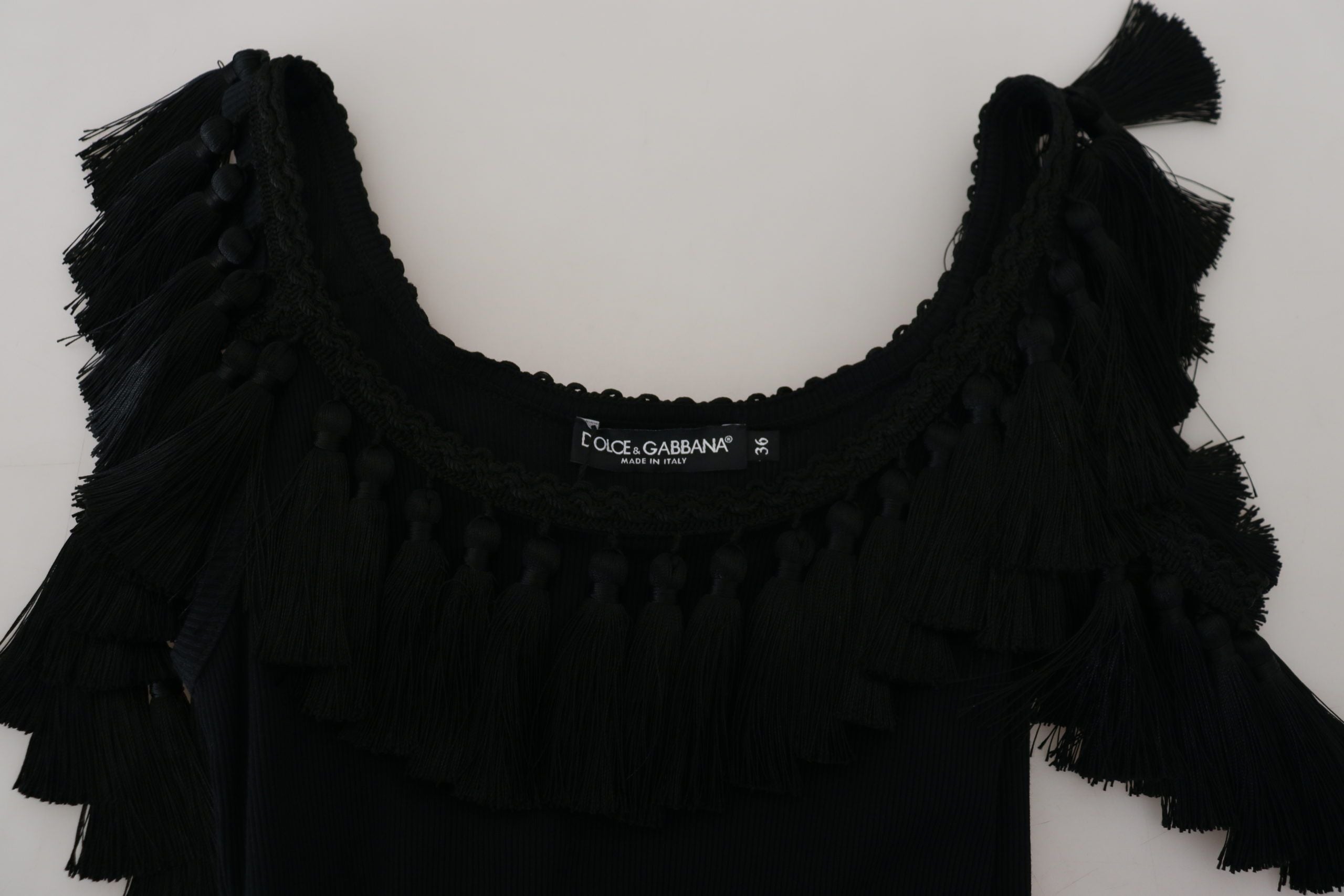 Dolce & Gabbana Black Tank Top Blouse Tassel Blouse Cotton-3