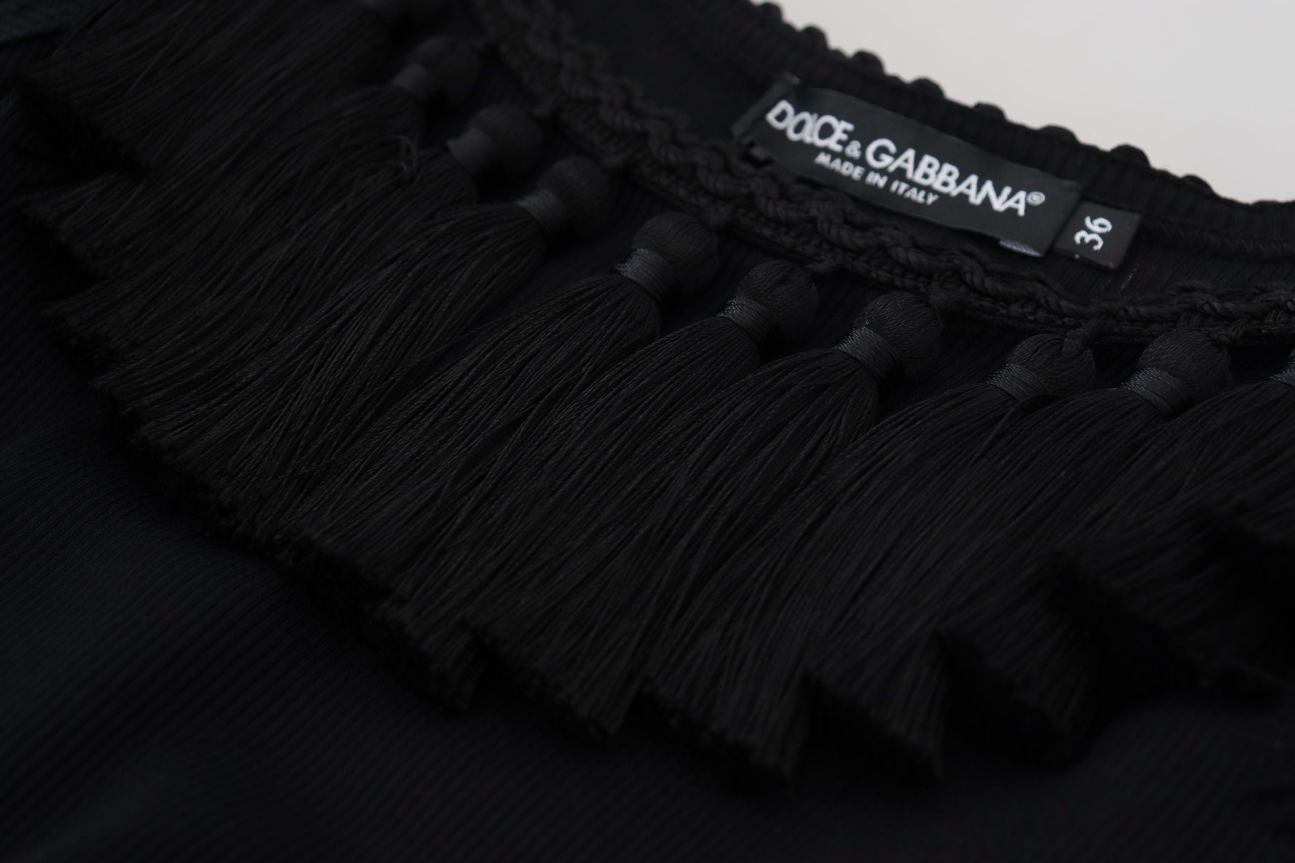 Dolce & Gabbana Black Tank Top Blouse Tassel Blouse Cotton-4