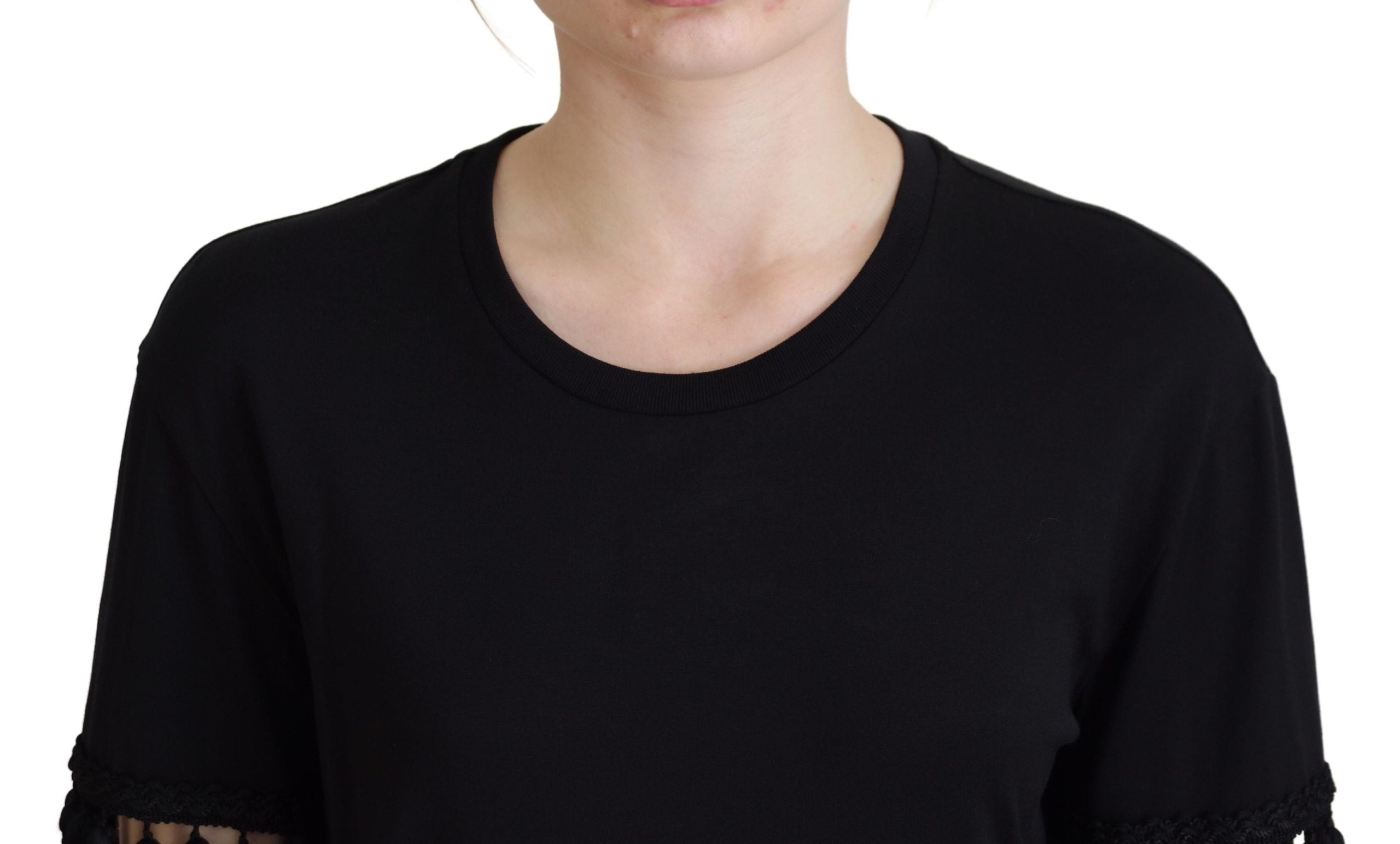 Dolce & Gabbana Black T-Shirt Blouse Tassel Cotton Blouse-3
