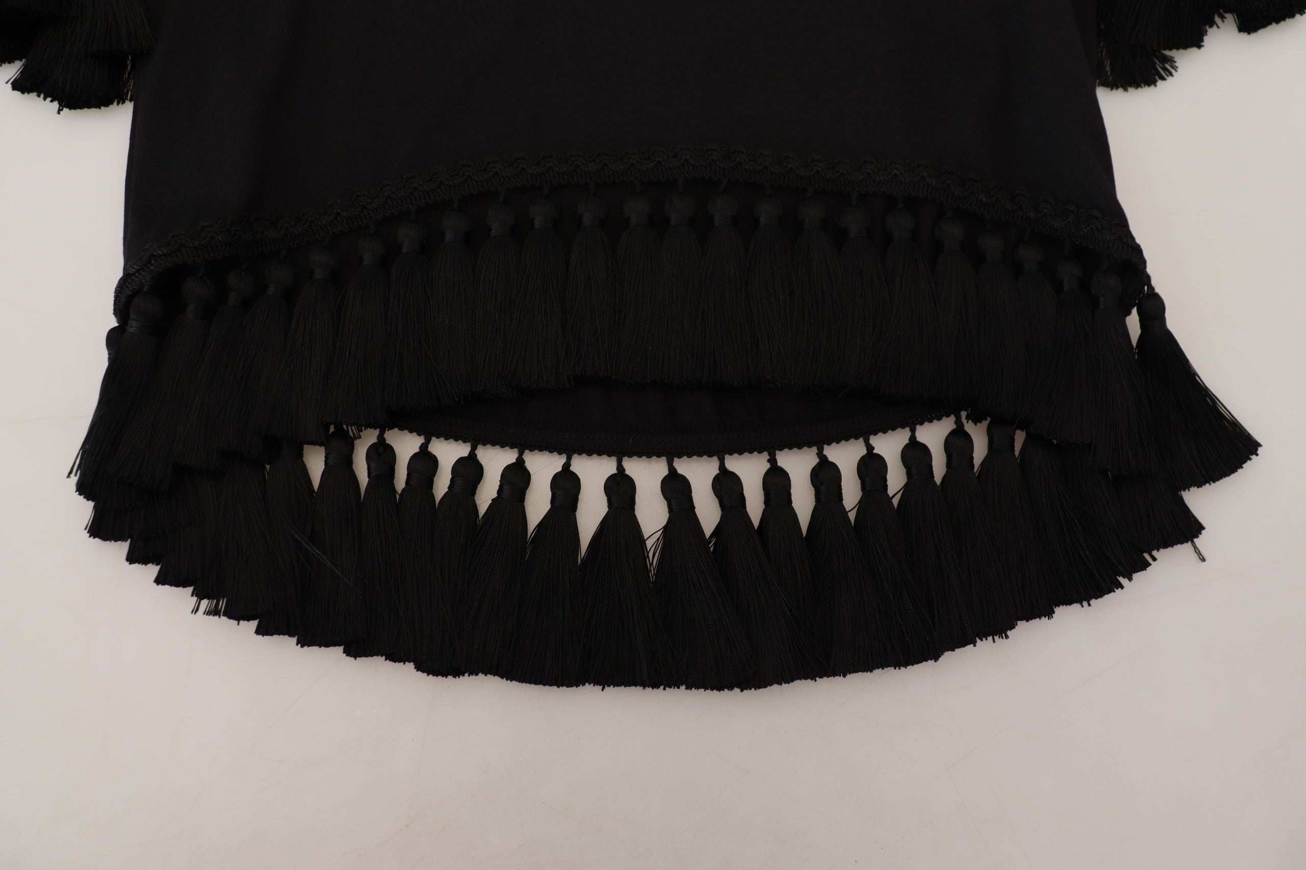 Dolce & Gabbana Black T-Shirt Blouse Tassel Cotton Blouse-5