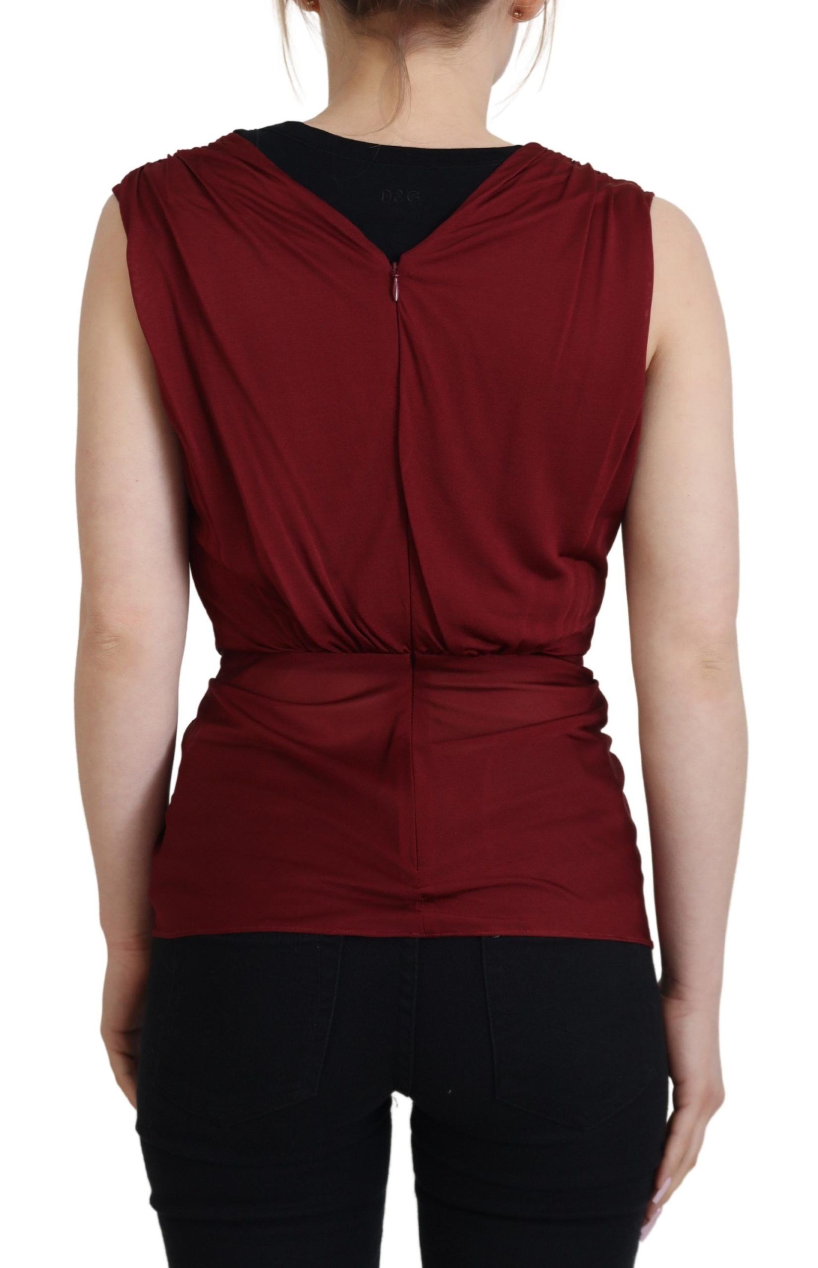 Dolce & Gabbana Bordeaux silk stretch top vest blouse-2