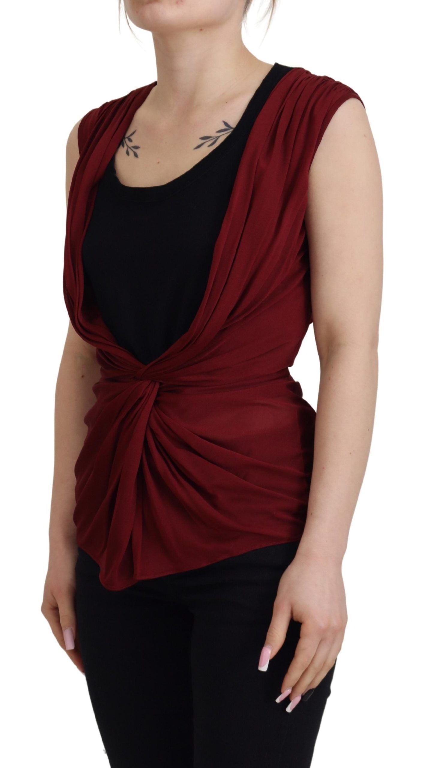 Dolce & Gabbana Bordeaux silk stretch top vest blouse-4