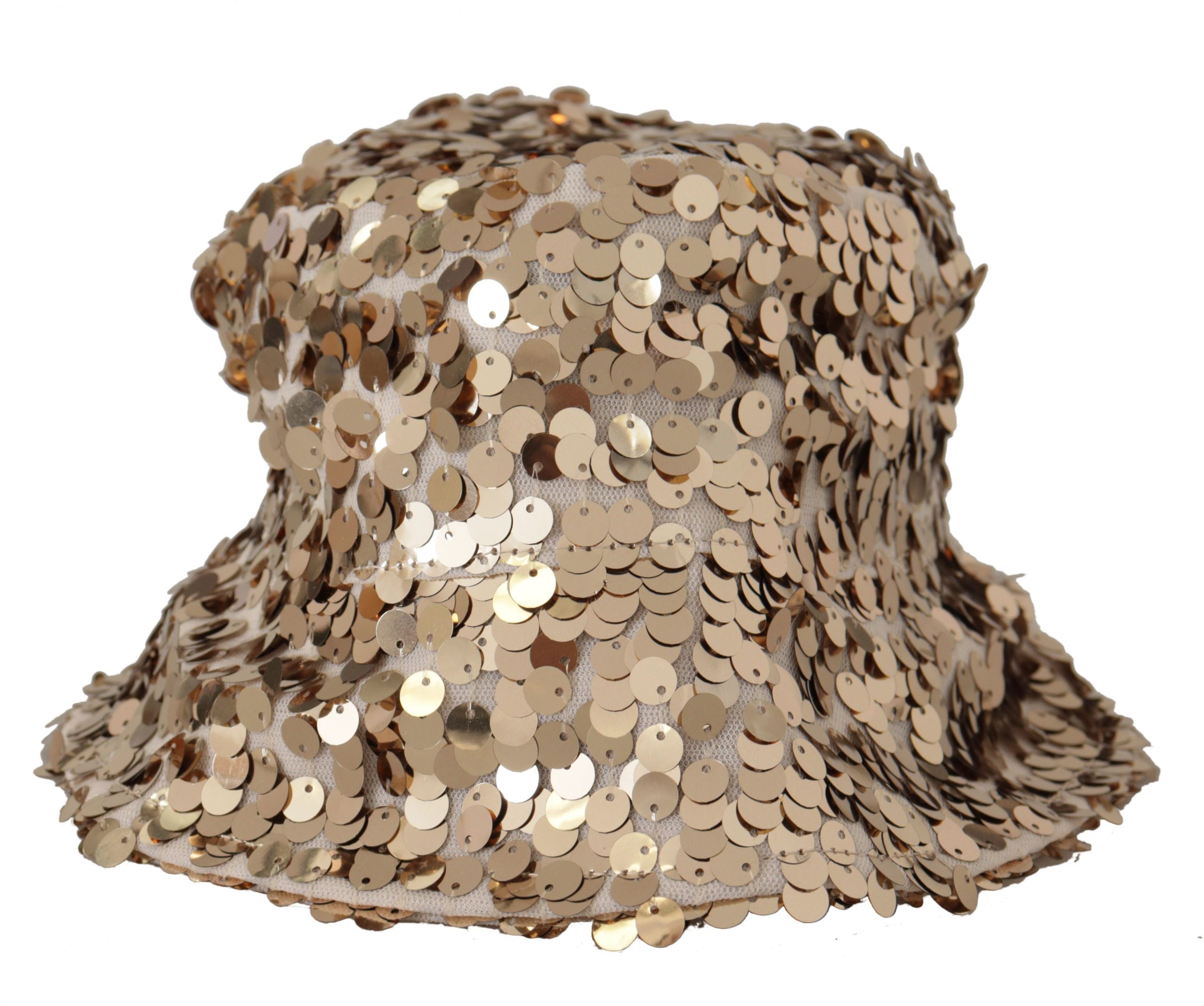 Sombrero de pescador de diseño con ala de lentejuelas de seda dorada de Dolce & Gabbana-2
