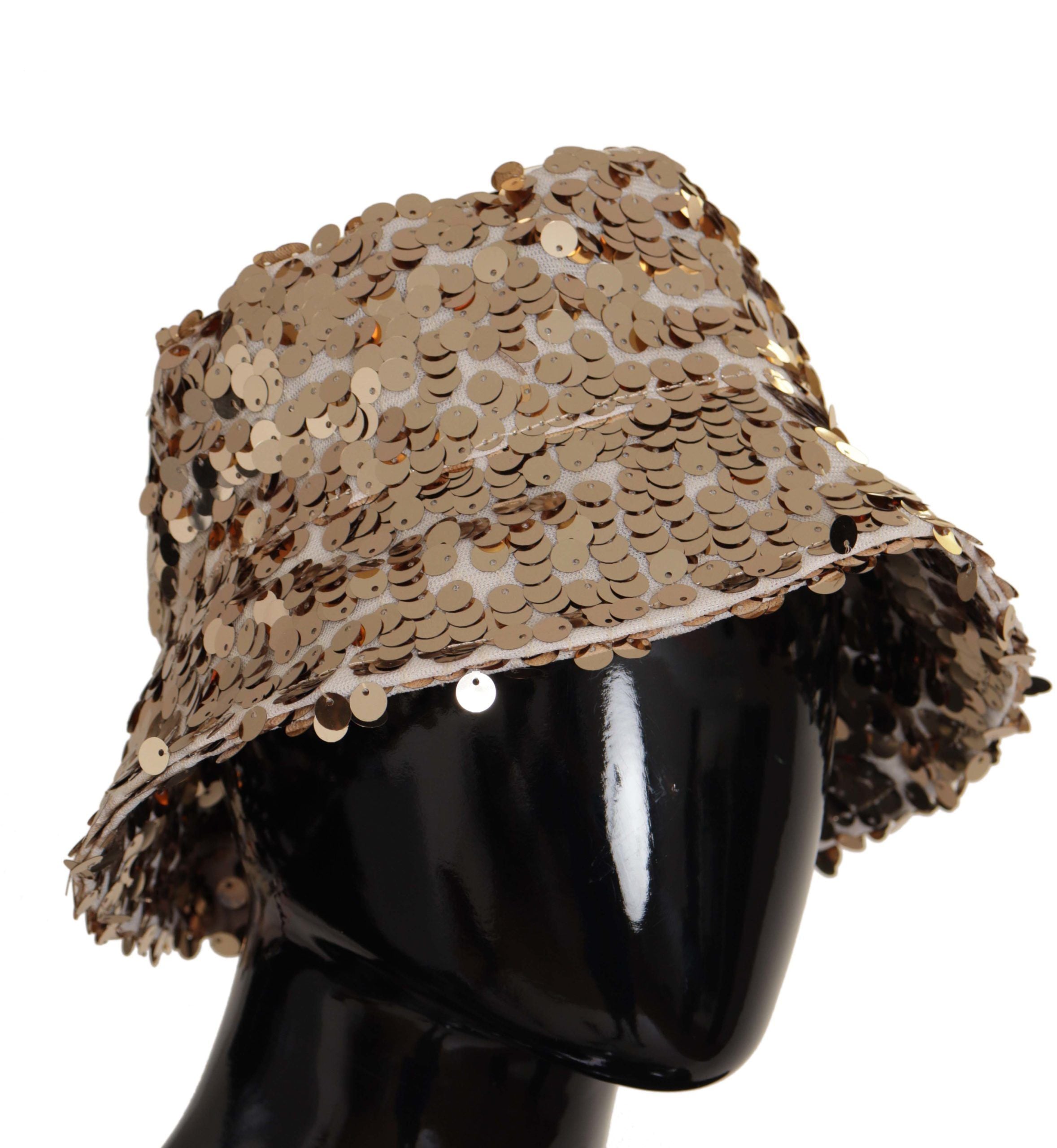 Sombrero de pescador de diseño con ala de lentejuelas de seda dorada de Dolce & Gabbana-4