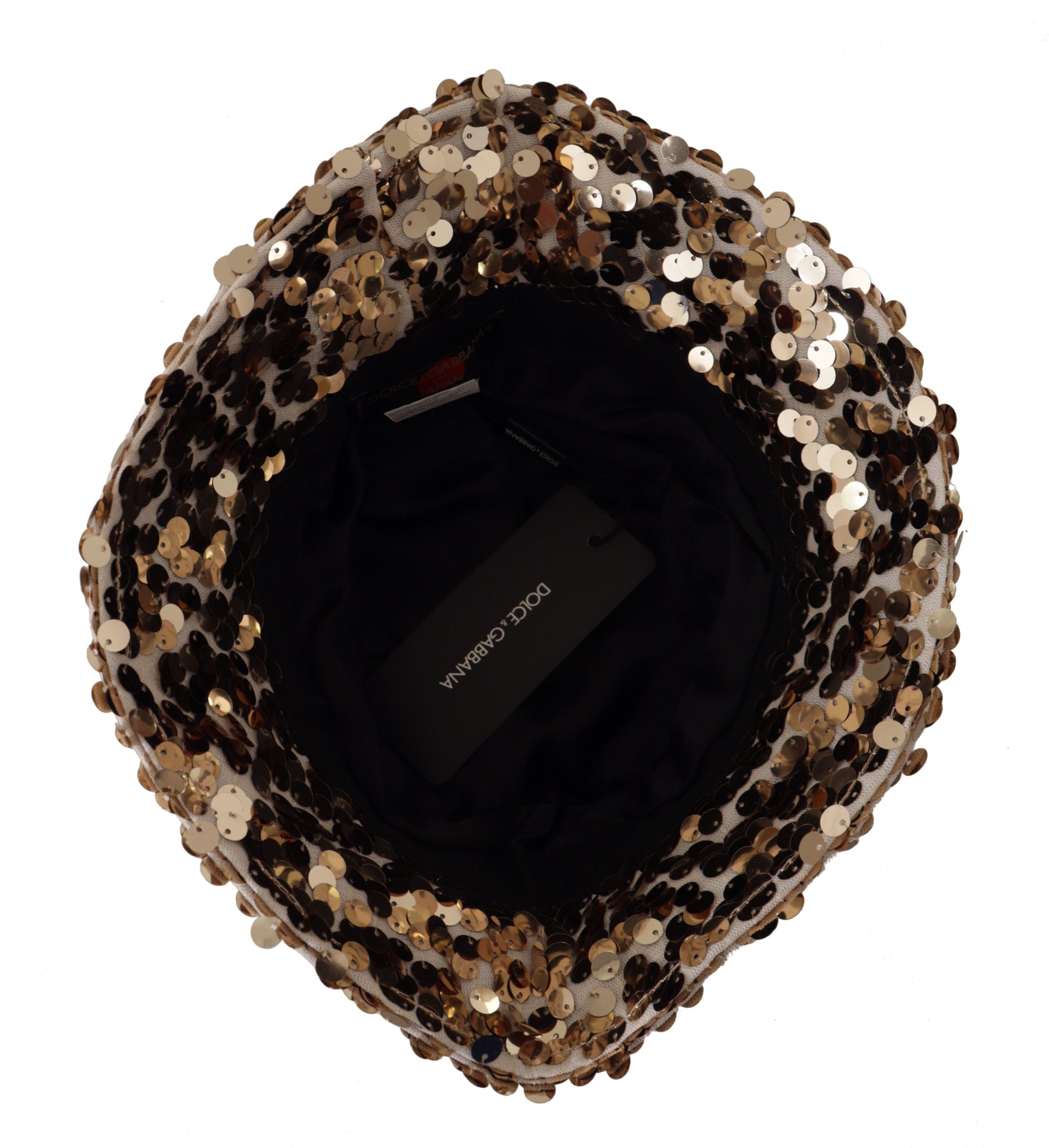 Sombrero de pescador de diseño con ala de lentejuelas de seda dorada de Dolce & Gabbana-5