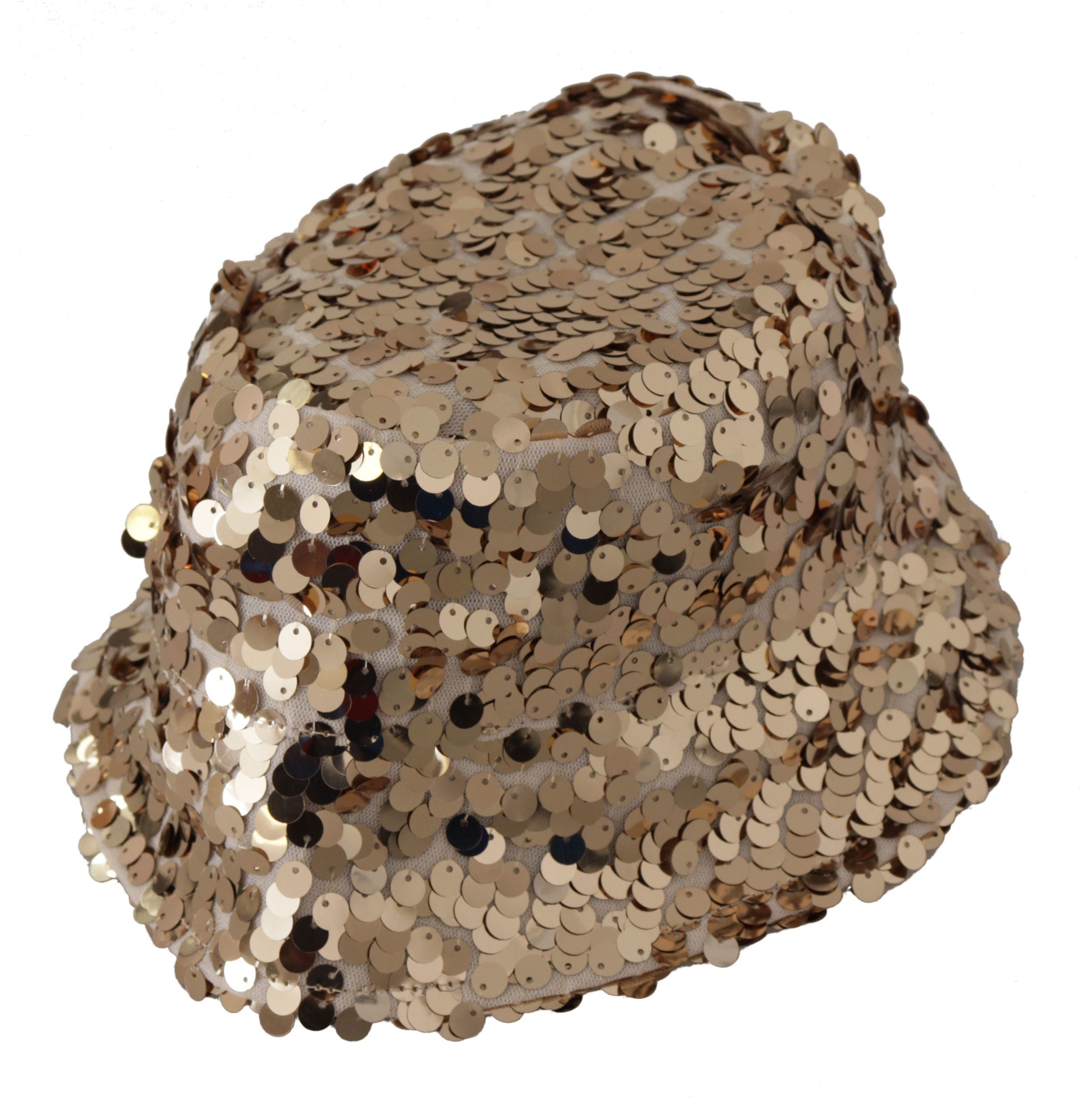Sombrero de pescador de diseño con ala de lentejuelas de seda dorada de Dolce & Gabbana-6