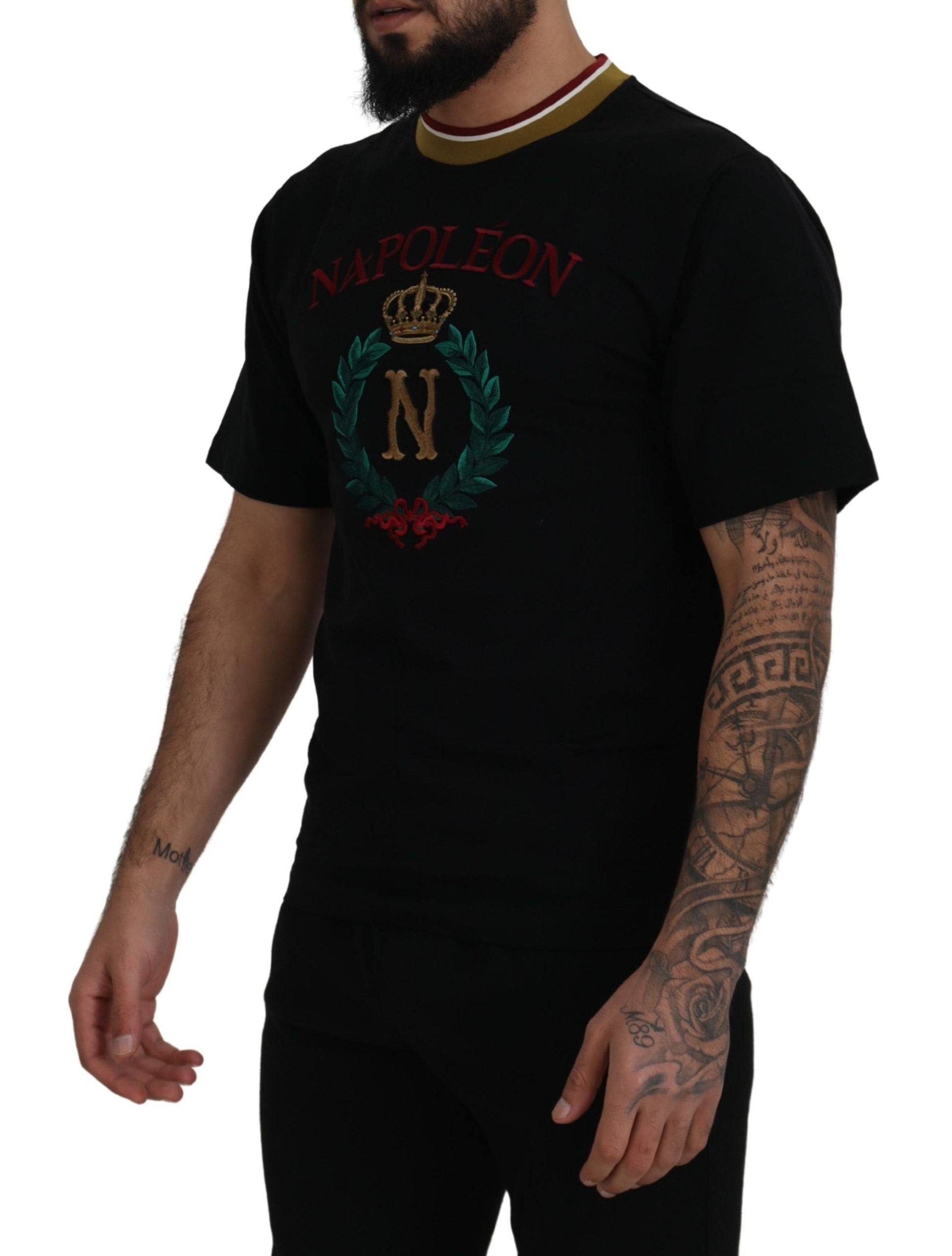 Dolce & Gabbana Black cotton T-shirt with embroidered round neck-2