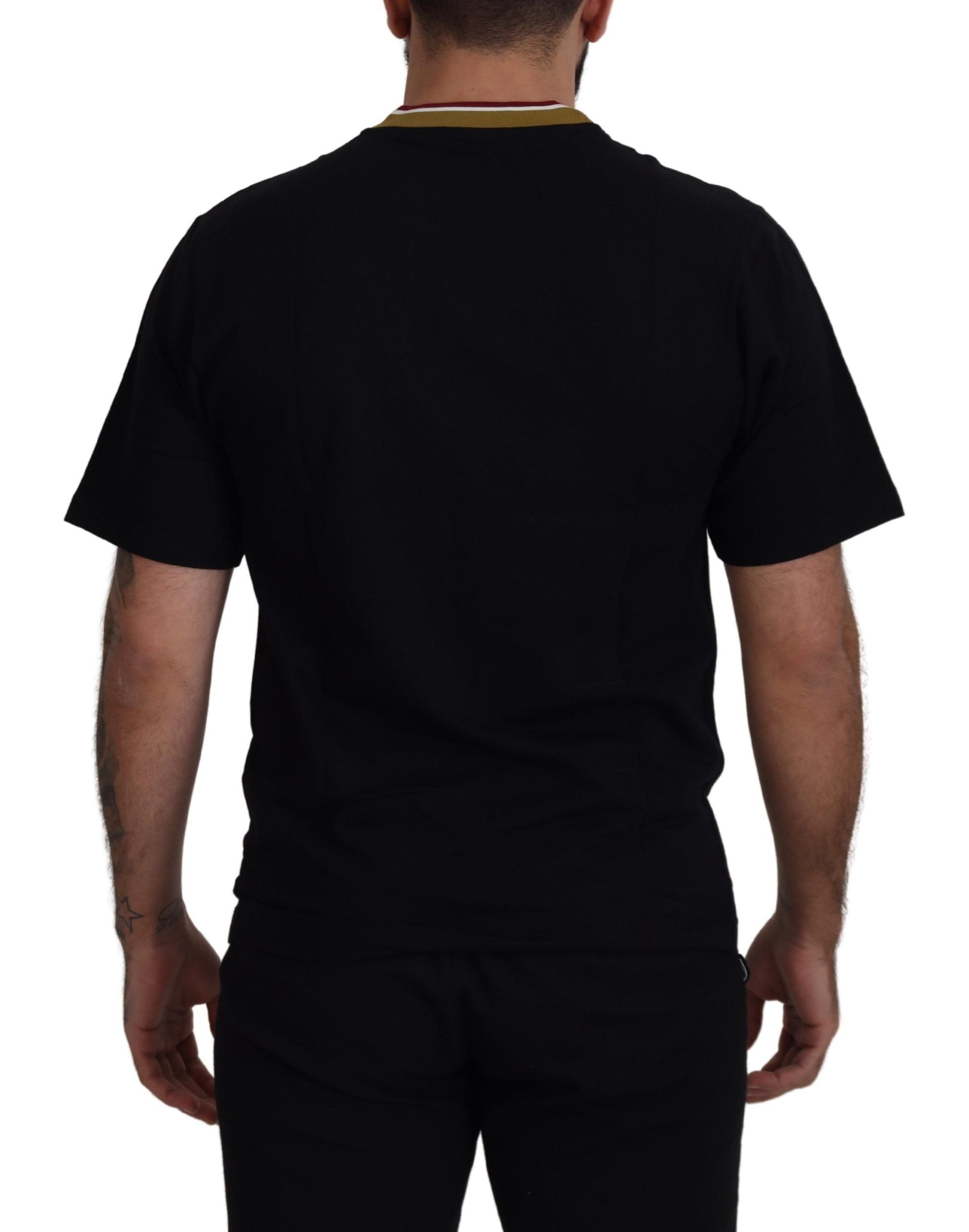 Dolce & Gabbana Black cotton T-shirt with embroidered round neck-3