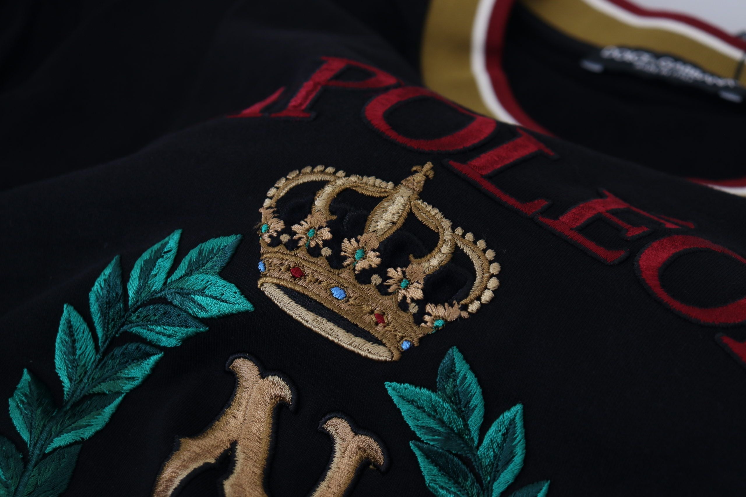 Dolce & Gabbana Black cotton T-shirt with embroidered round neck-6
