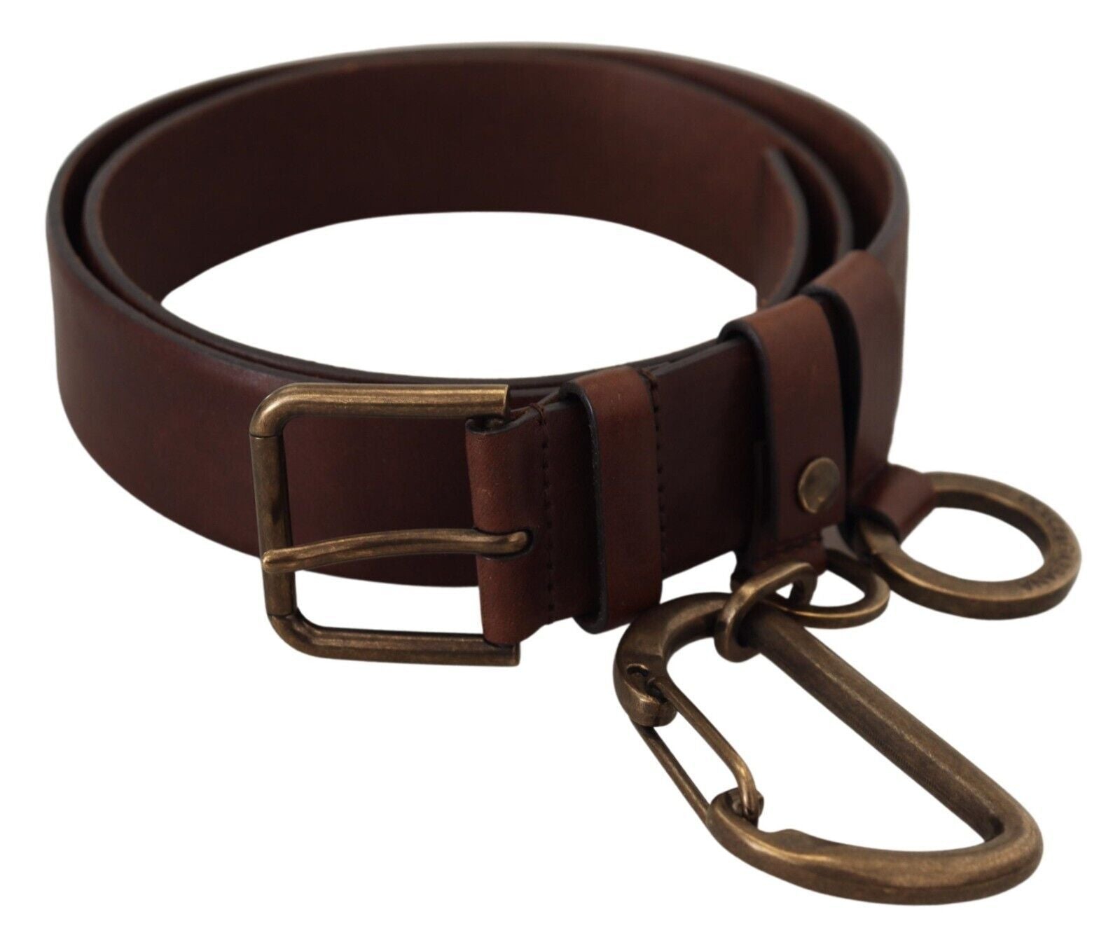Dolce & Gabbana brown leather belt with gold metal buckle and carabiner-2