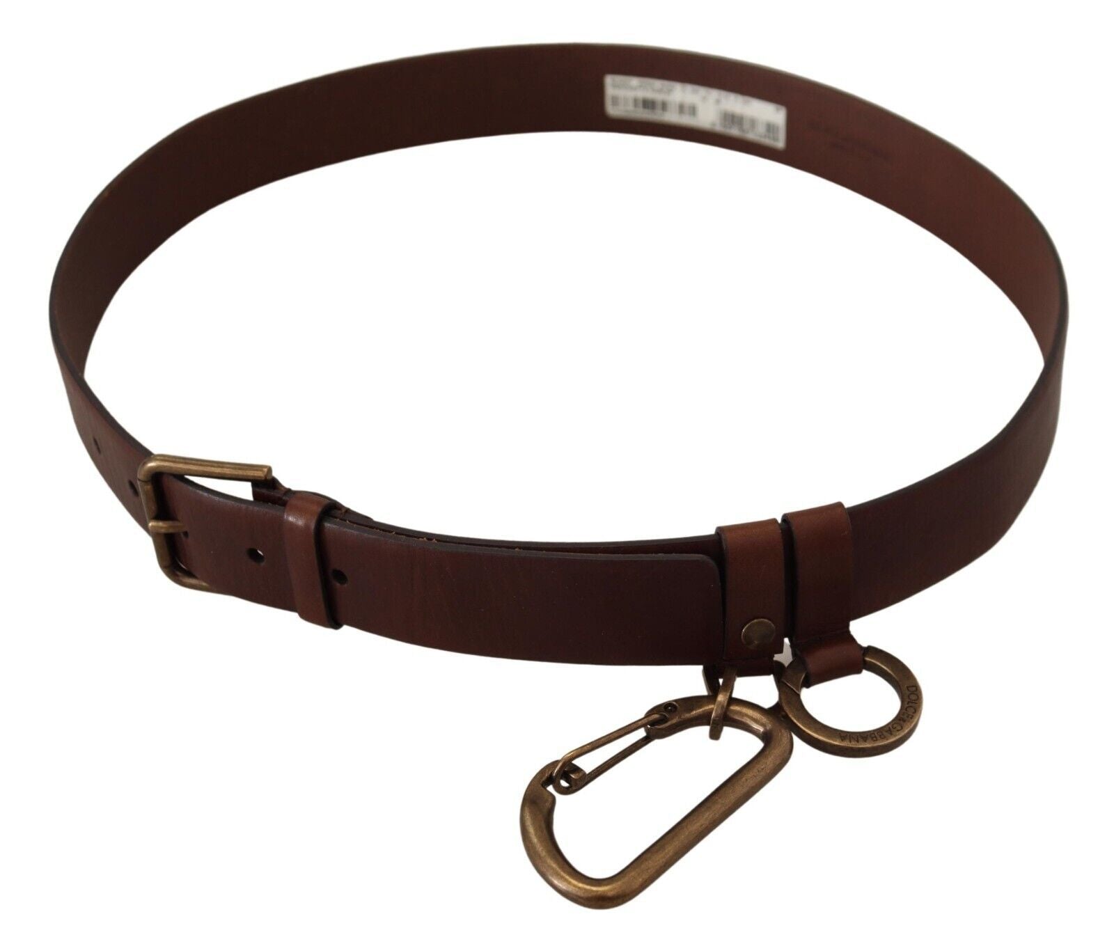 Dolce & Gabbana brown leather belt with gold metal buckle and carabiner-4