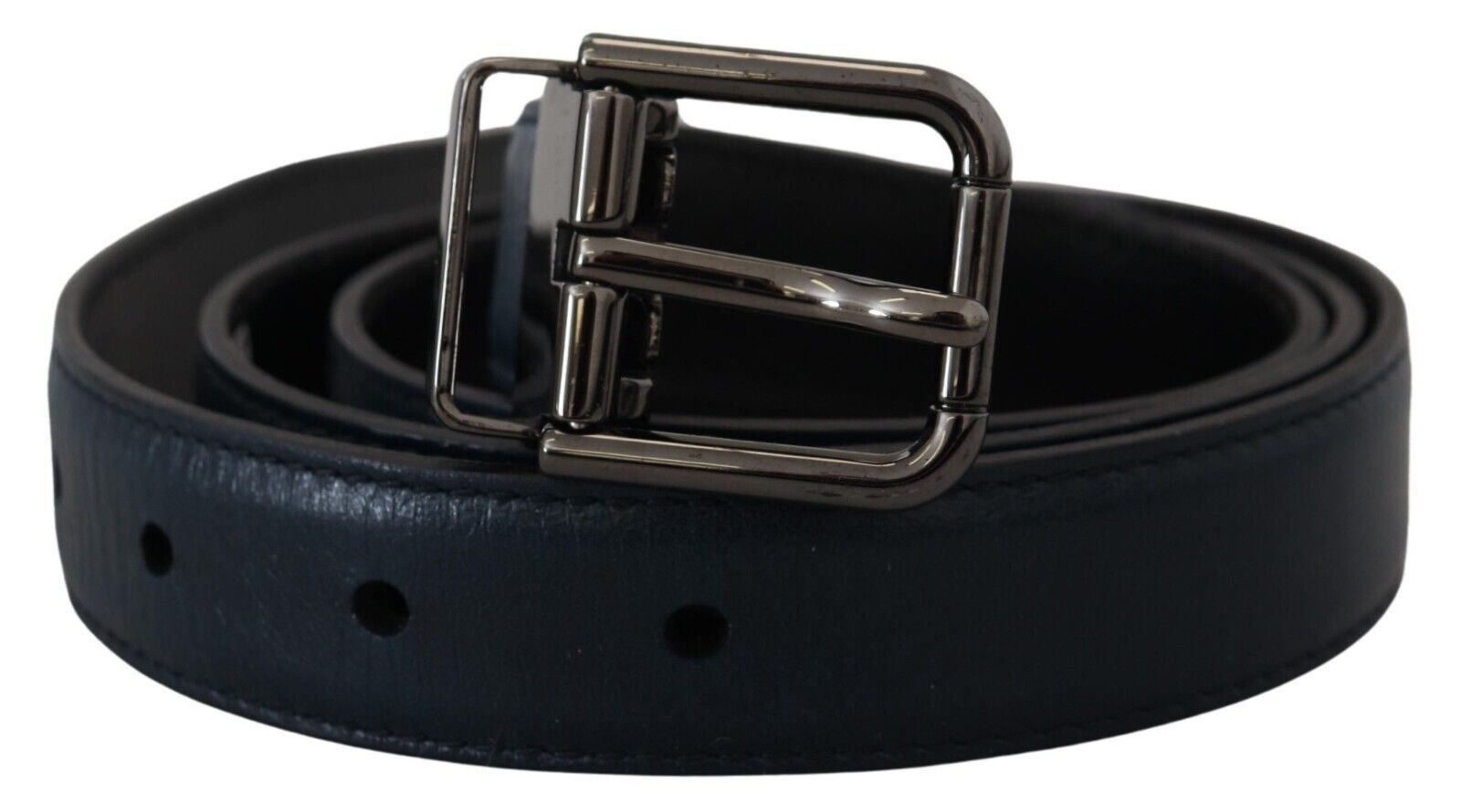 Dolce & Gabbana Blue Leather Silver Metal Buckle Vintage Belt-1