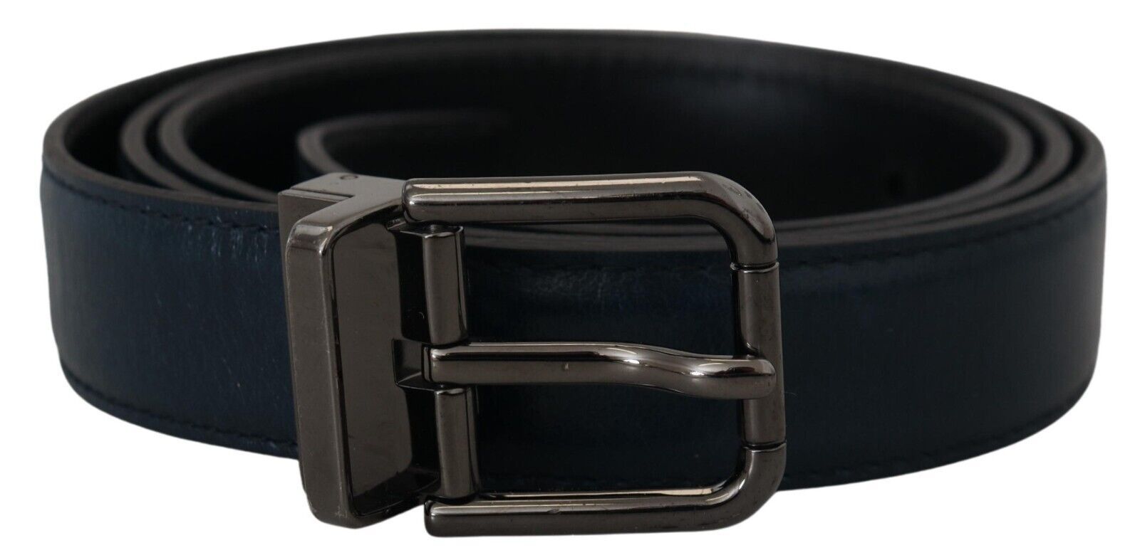 Dolce & Gabbana Blue Leather Silver Metal Buckle Vintage Belt-2