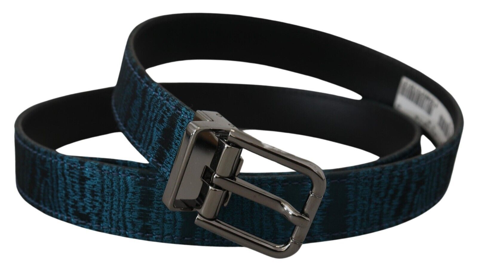 Dolce & Gabbana Blue Jacquard Moiré Silver Metal Belt Men-3
