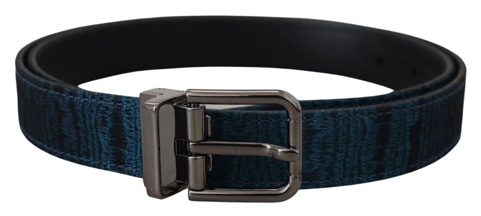 Dolce & Gabbana Blue Jacquard Moiré Silver Metal Belt Men