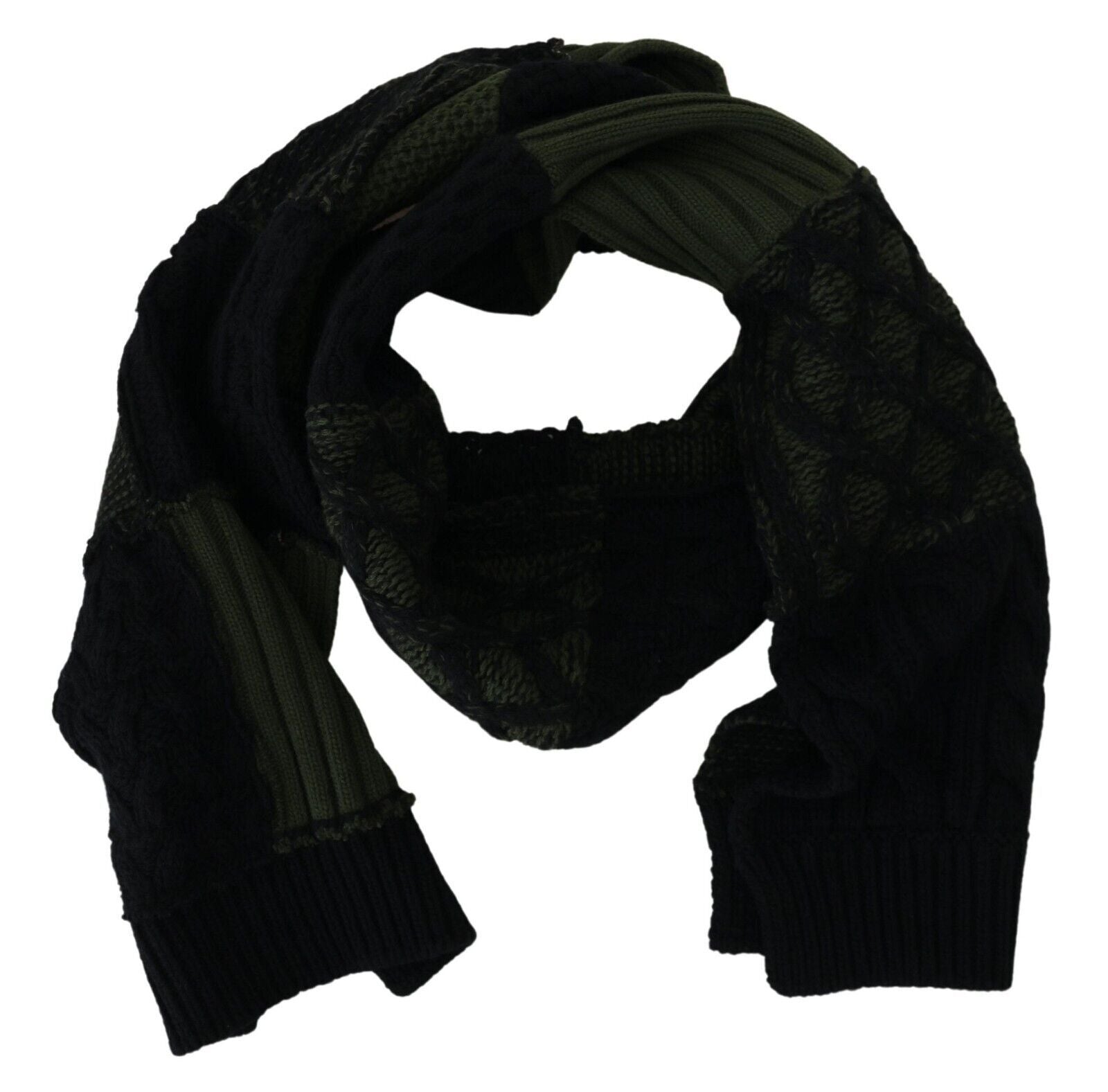 Dolce & Gabbana Black Green Knitted Men's Neck Wrap Scarf-4