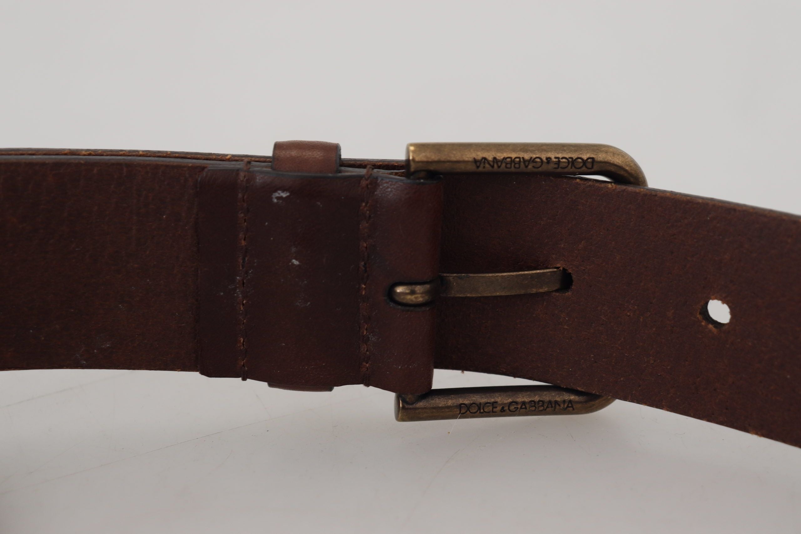Dolce & Gabbana brown leather belt with gold metal buckle and carabiner-6